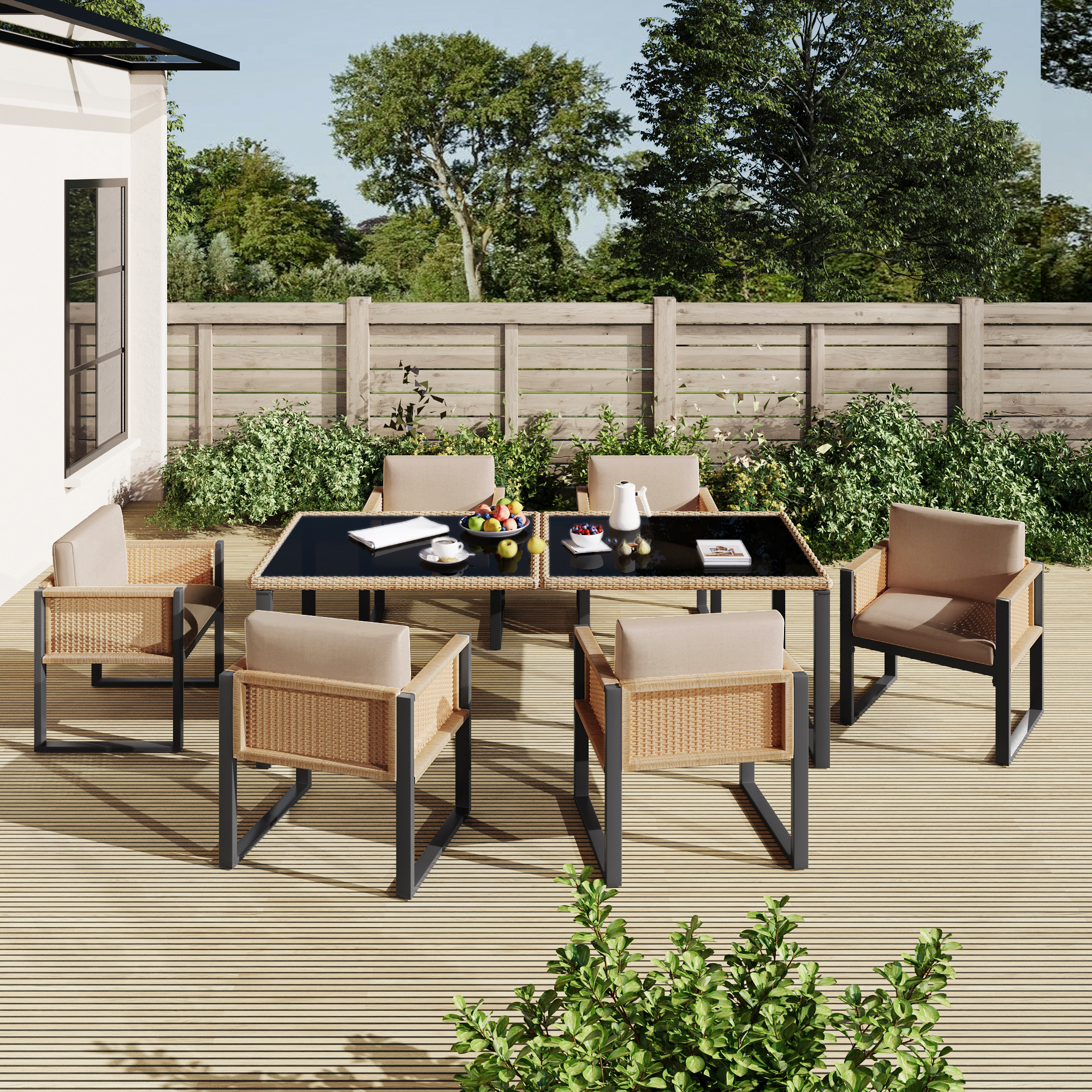 Chaises avec coussins épais 9 cm, haut dossier et design ergonomique