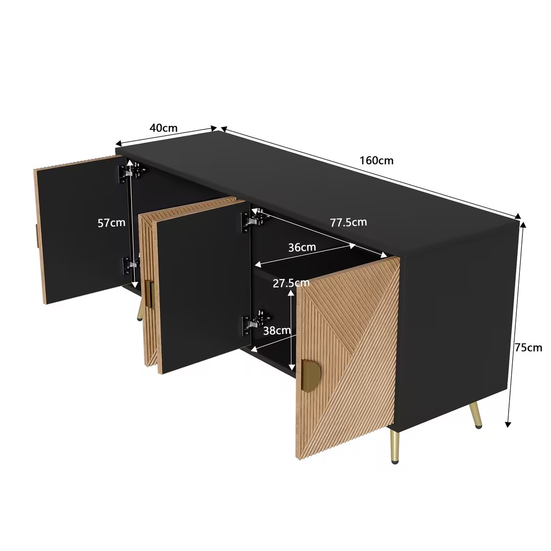 Buffet, 160 x 40 x 75 cm, panneaux de particules et MDF, noir - vue 9