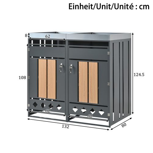 Schéma dimensions armoire poubelle jardinière