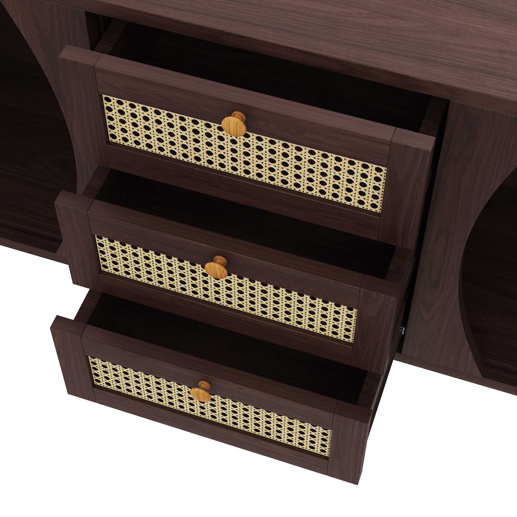 Buffet bas 140,5 cm, meuble de rangement avec étagères réglables, panneaux de particules, Effet bois naturel