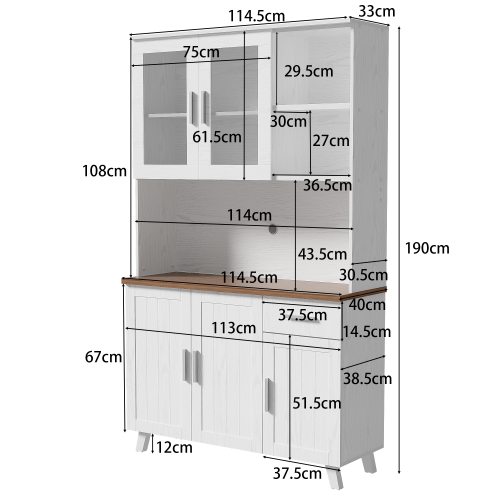 Dimensions du meuble haut blanc et brun 114x40x190 cm