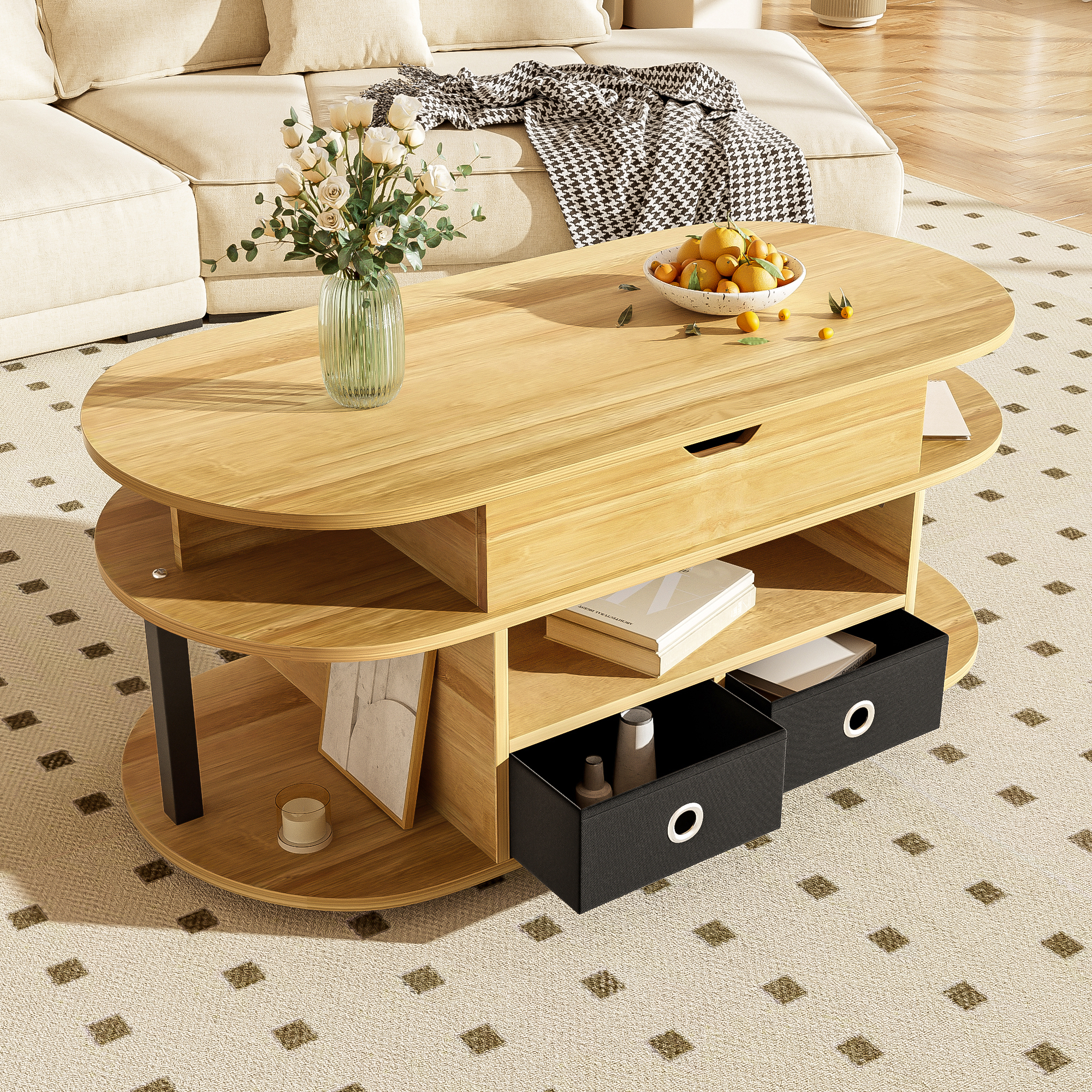 design élégant : veinage bois et finitions noires pour un look moderne et intemporel