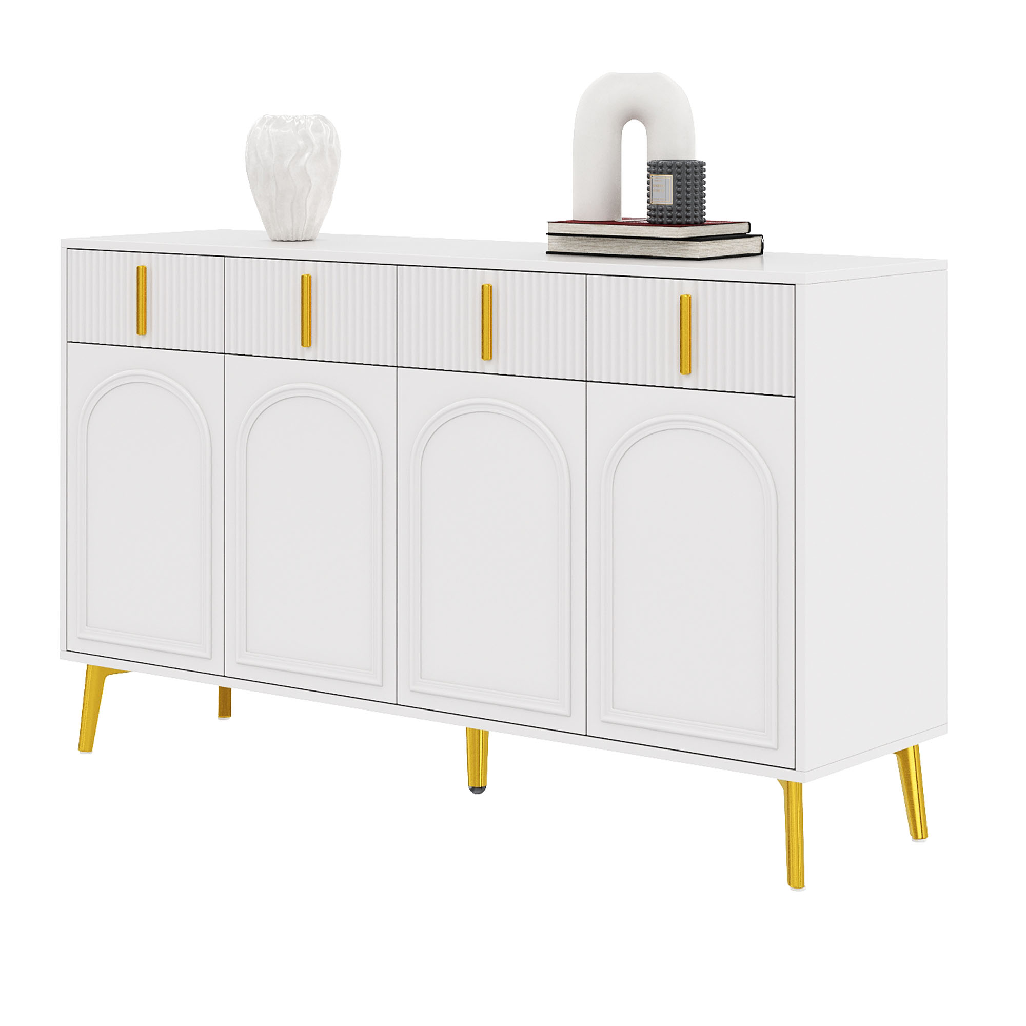 Buffet, avec tiroirs, 140 x 38 x 82 cm, MDF, blanc - vue 1