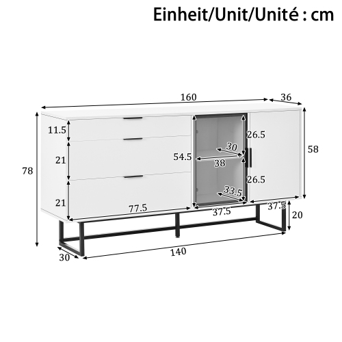 Schéma dimensions buffet blanc LED