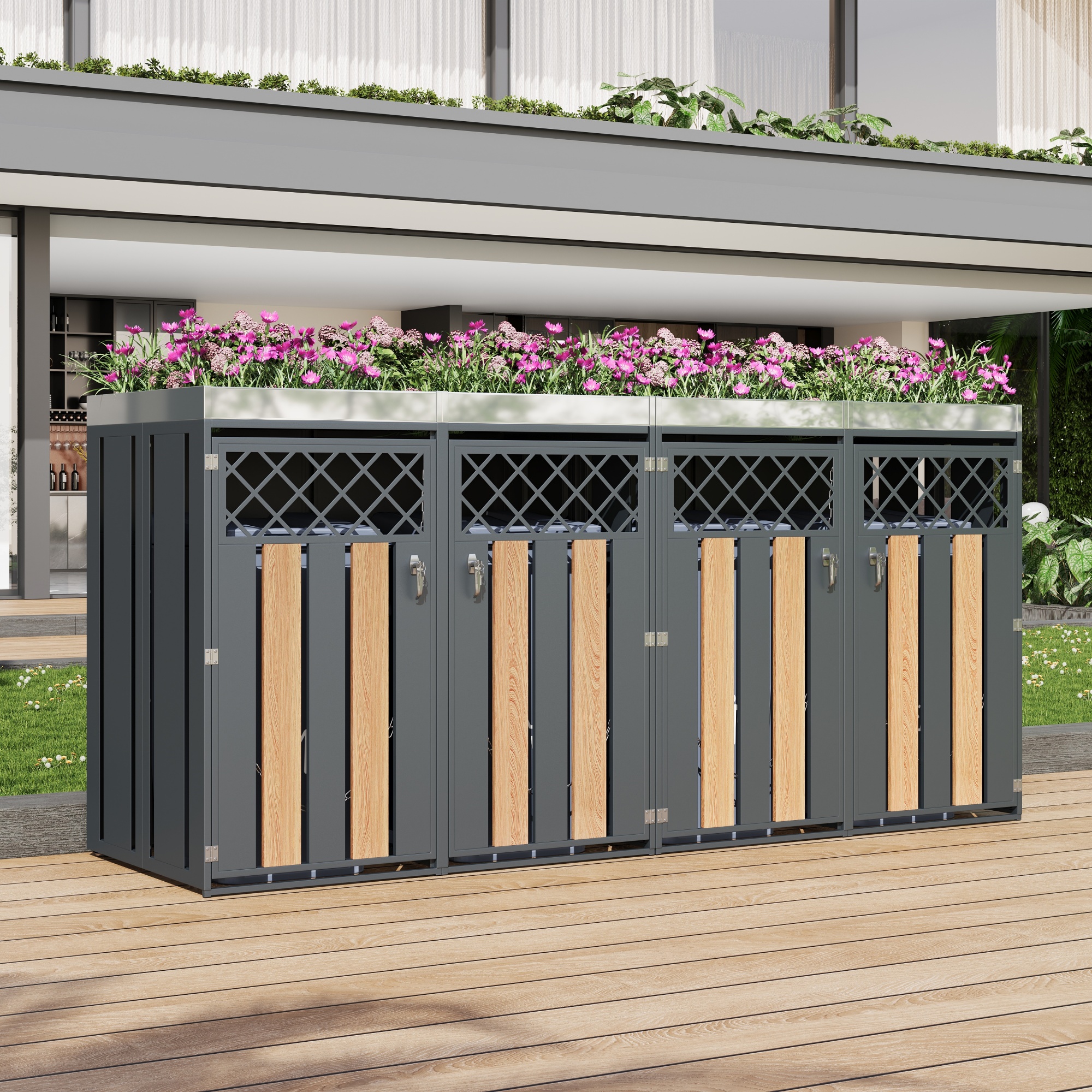 Ventilation losangique + panneaux verticaux imitation bois, style industriel chaleureux