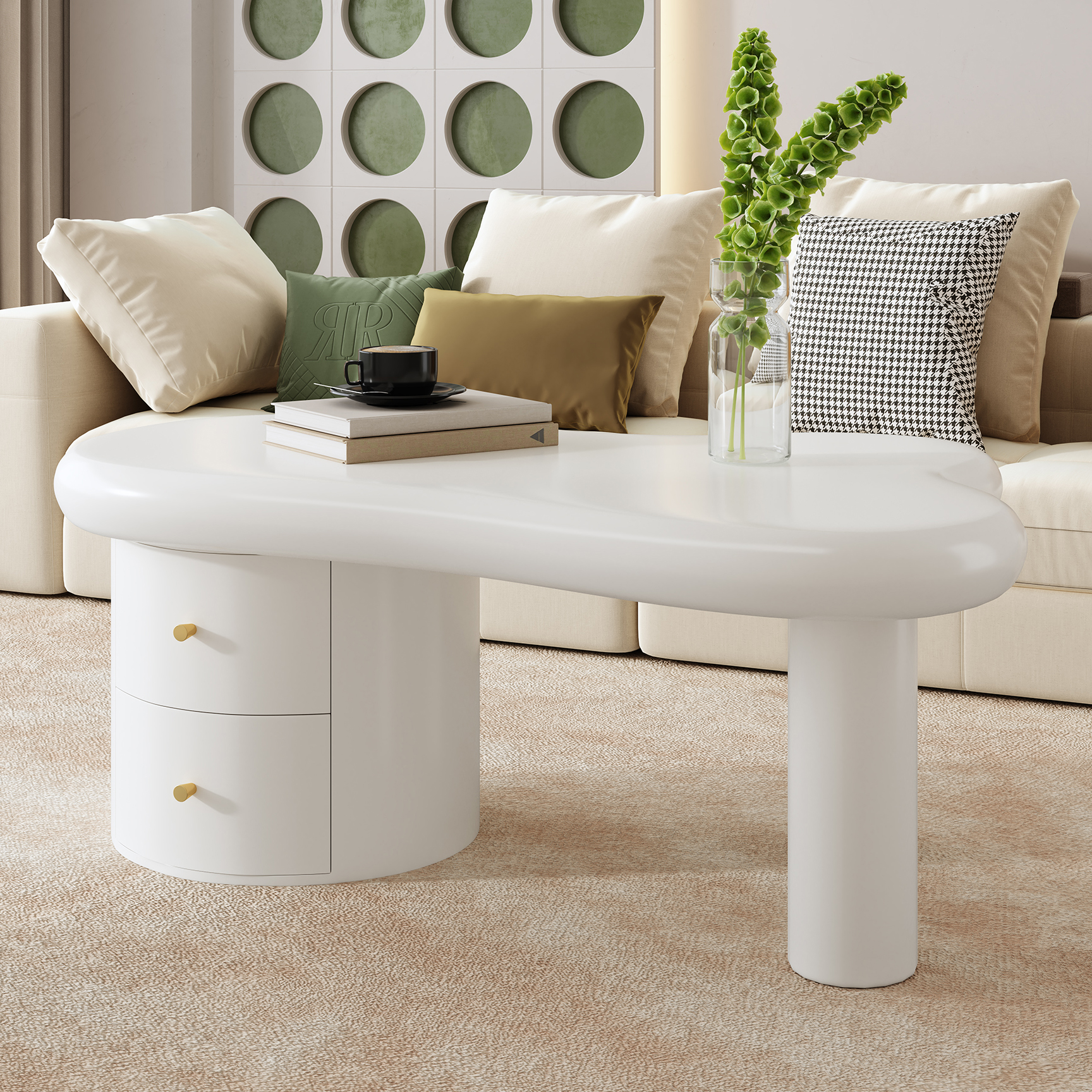 Moderner Weißer Couchtisch mit Unregelmäßiger Form