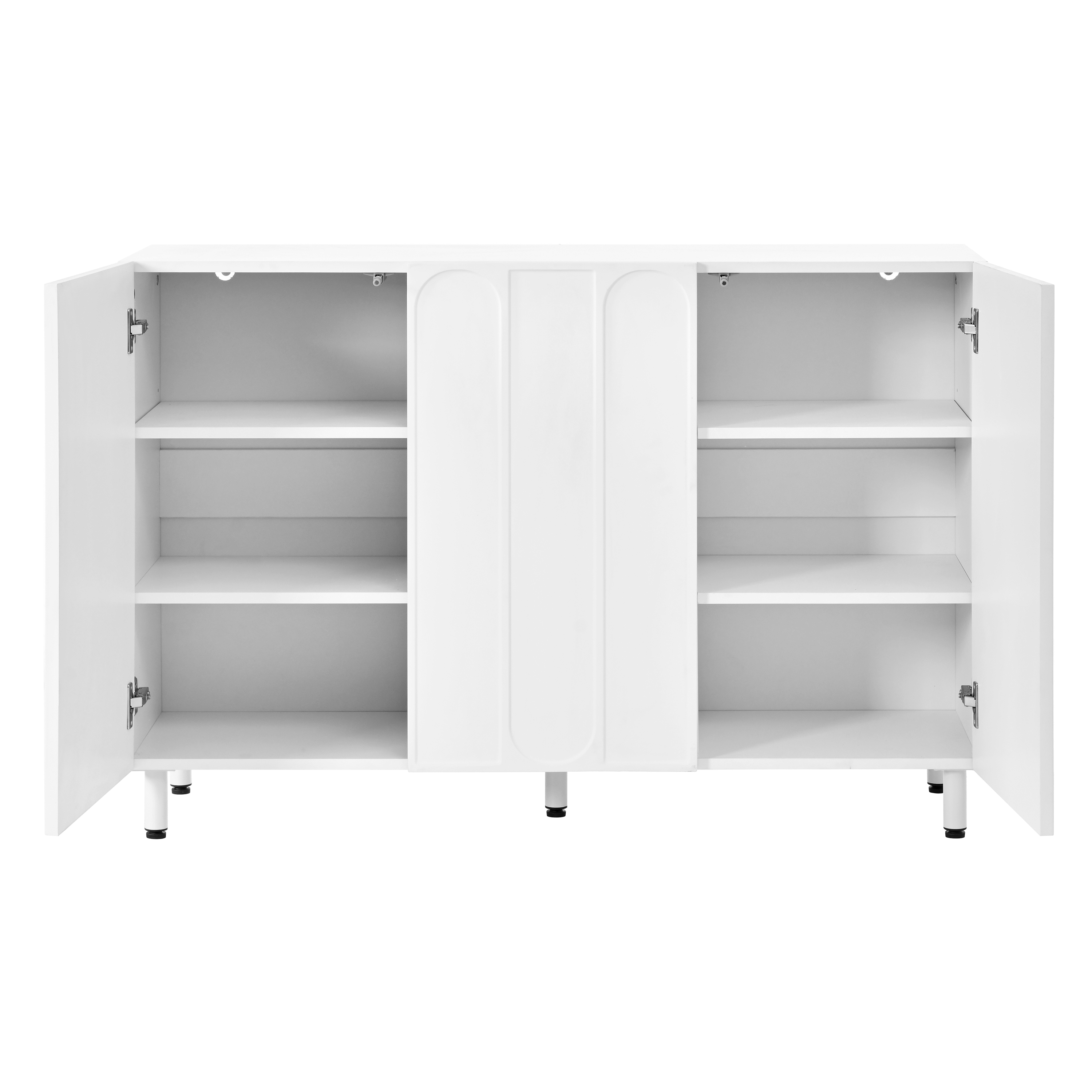 Meuble à chaussures 120 cm, meuble de rangement d’entrée avec 3 portes, étagères réglables, façade en relief géométrique, Blanc