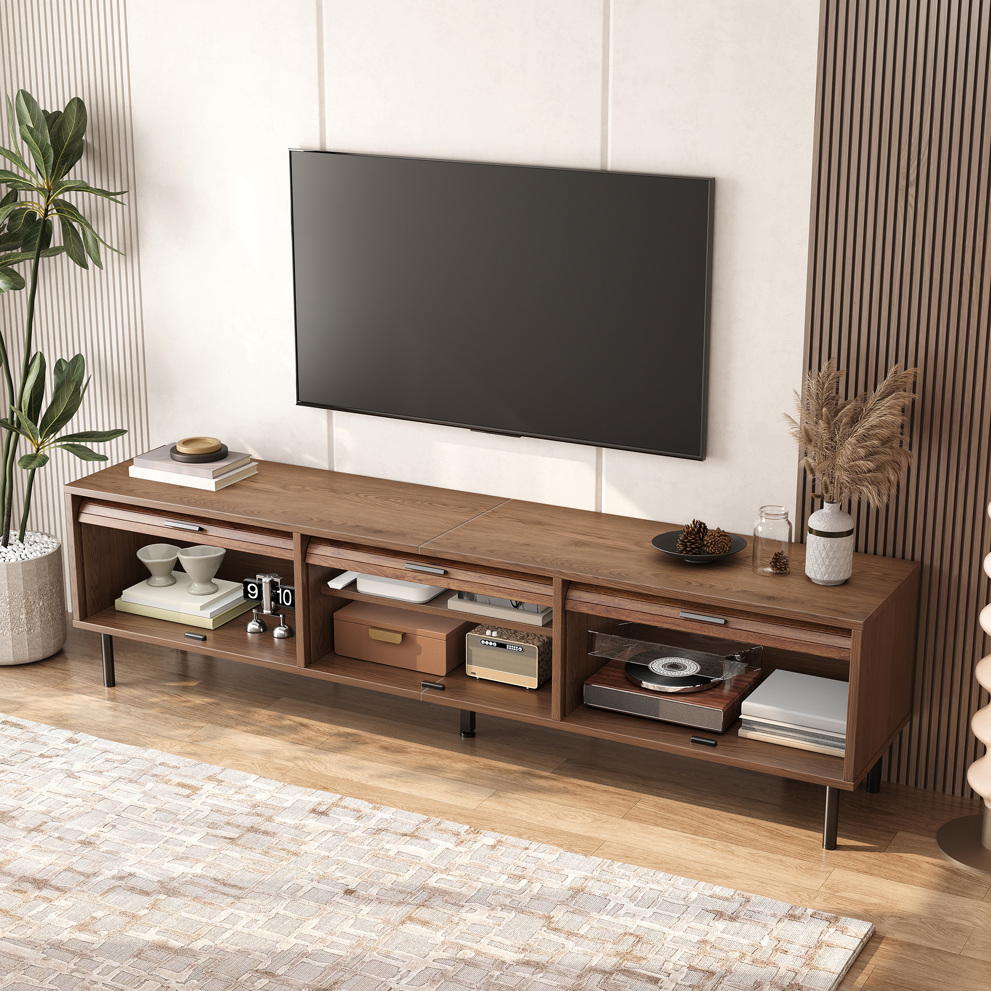 Meuble TV, 180 x 40 x 55 cm, panneaux de particules et métal, noir - vue 3