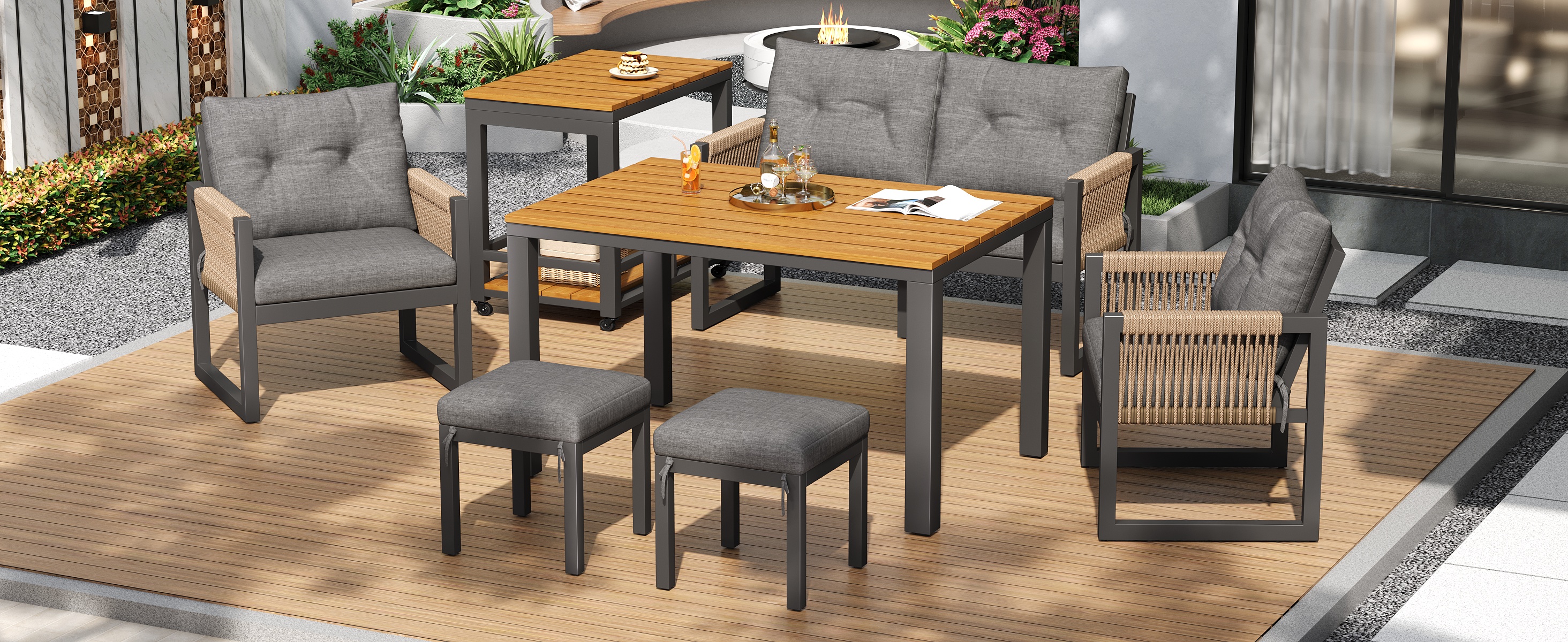Cadre en fer solide pour canapé‑fauteuils‑table, adapté terrasse‑balcon