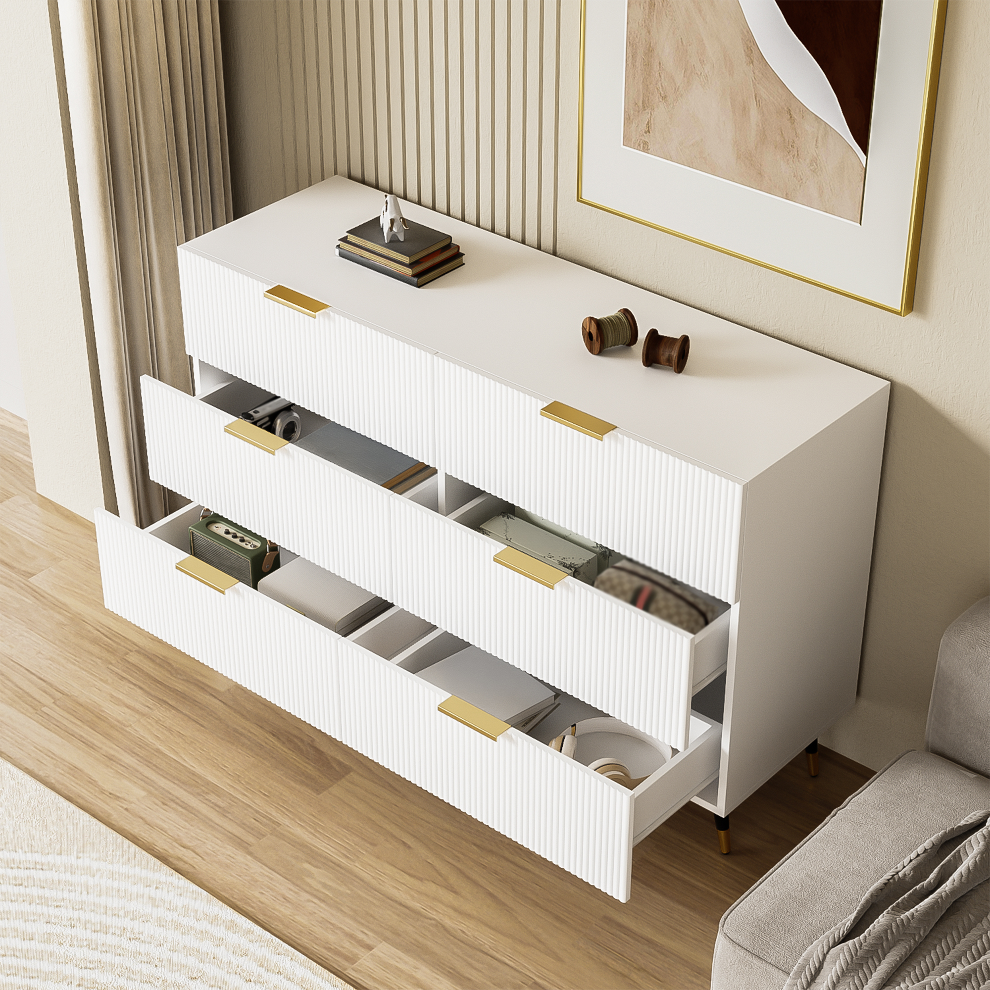 Buffet, rangement intégré, avec tiroirs, 120 x 40 x 77 cm, panneaux de particules, blanc - vue 7