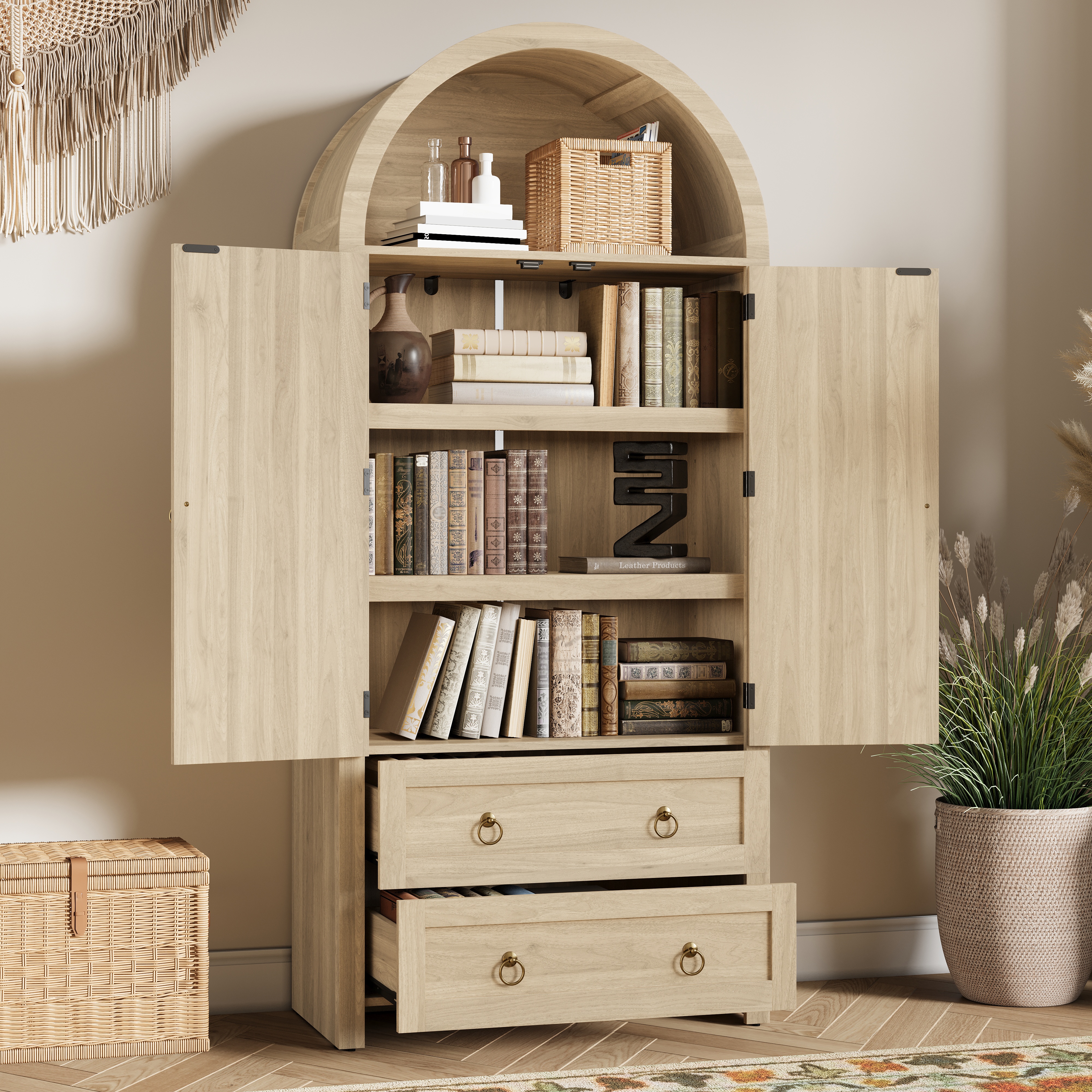 Buffet vintage rotin couleur chêne