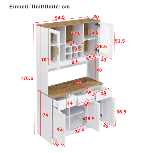 Dimensions du meuble haut blanc et bois 94,5x30x175,5 cm