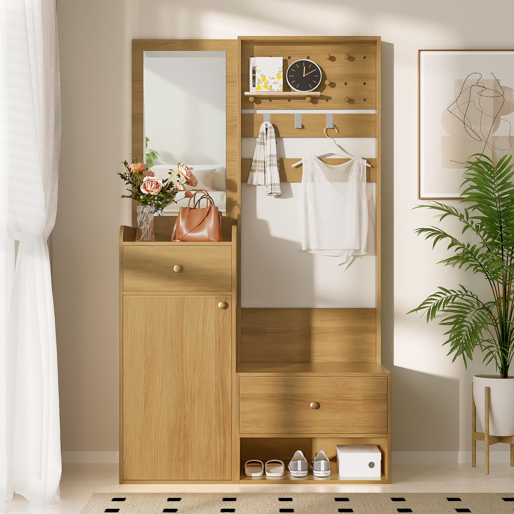 Vestiaire d’entrée, 105 x 38 x 180 cm, panneaux de particules et bois, bois naturel - vue 5