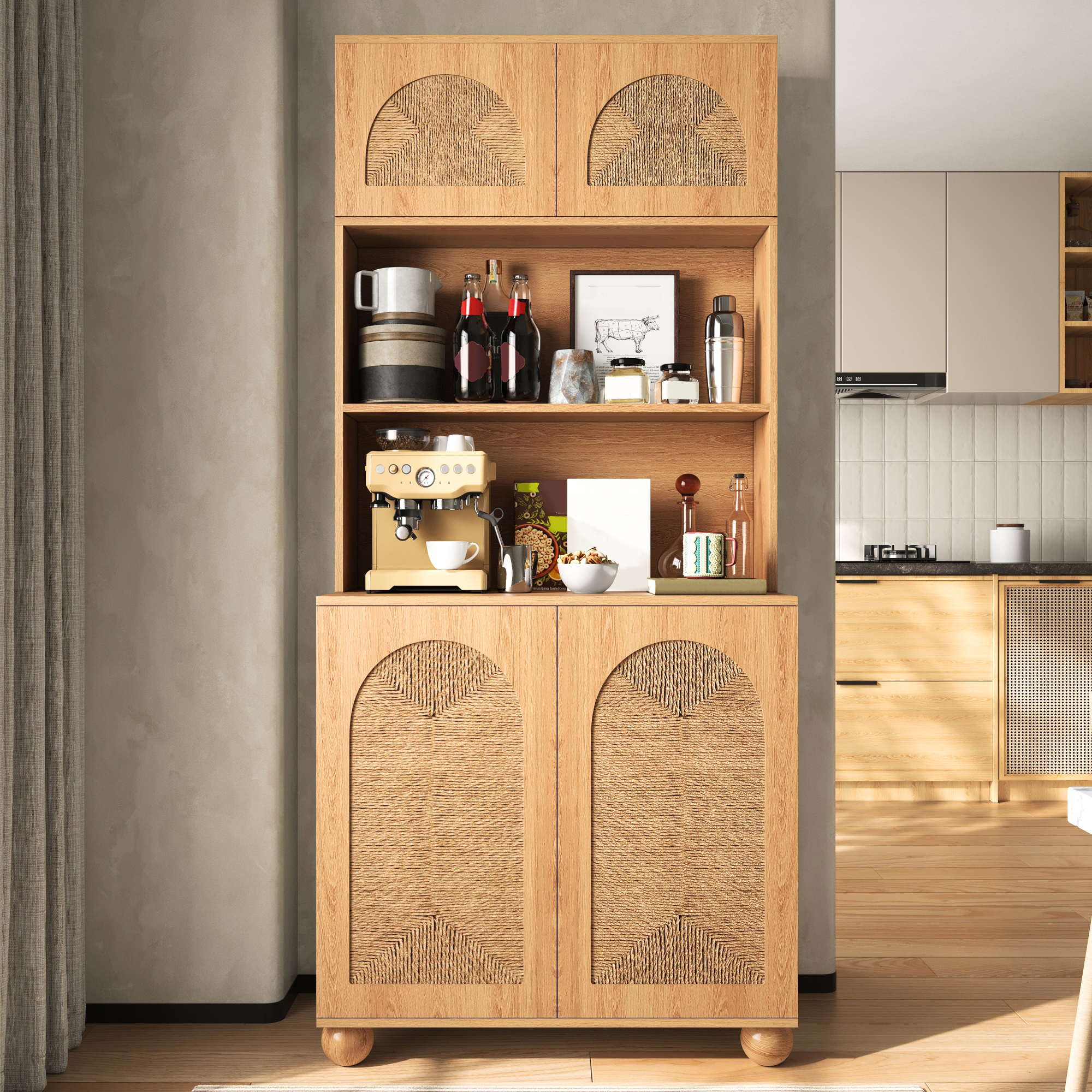 Vitrine 80 x 40 x 180 cm, , MDF et panneaux de particules, Effet bois naturel - vue principale