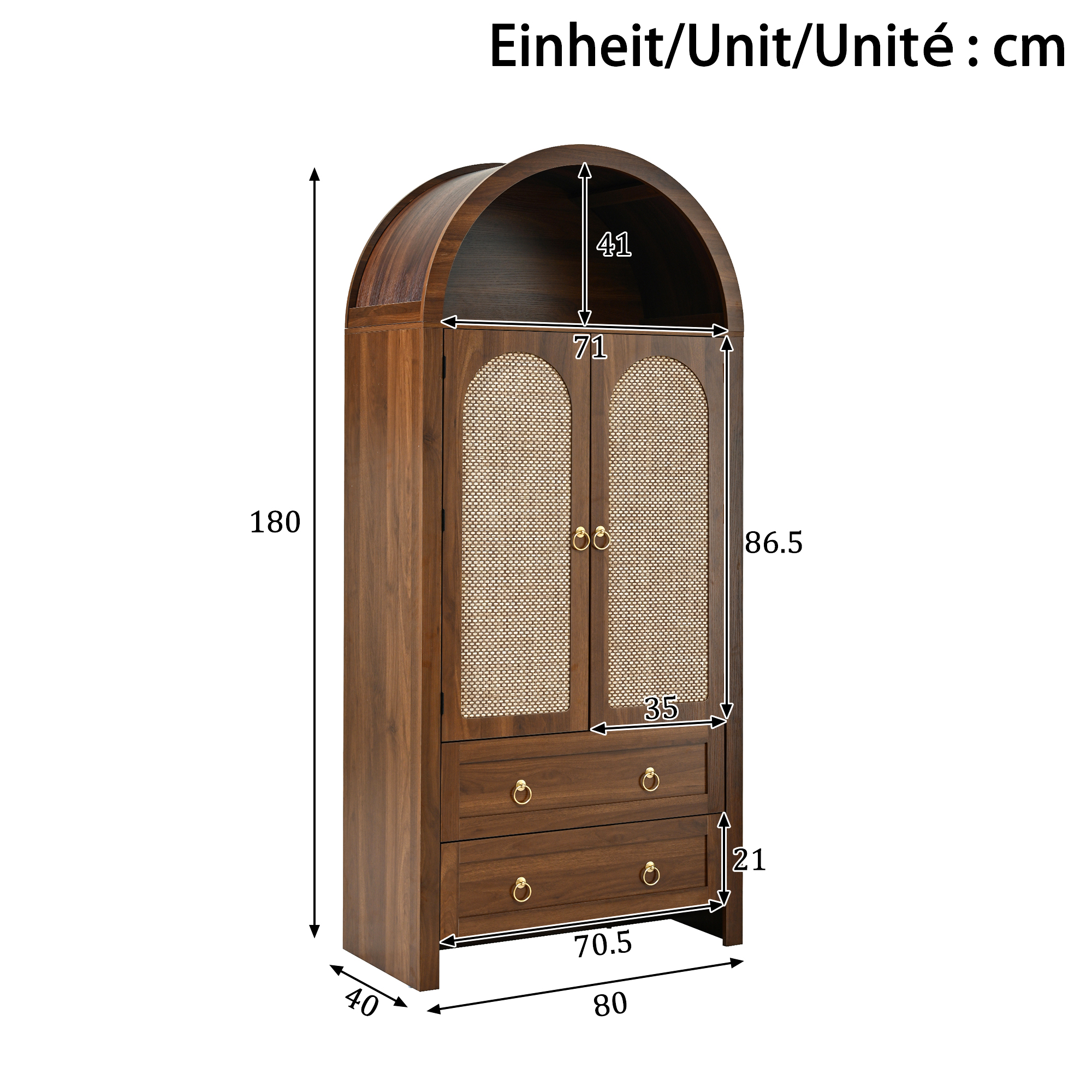 Dimensions buffet vintage rotin noyer