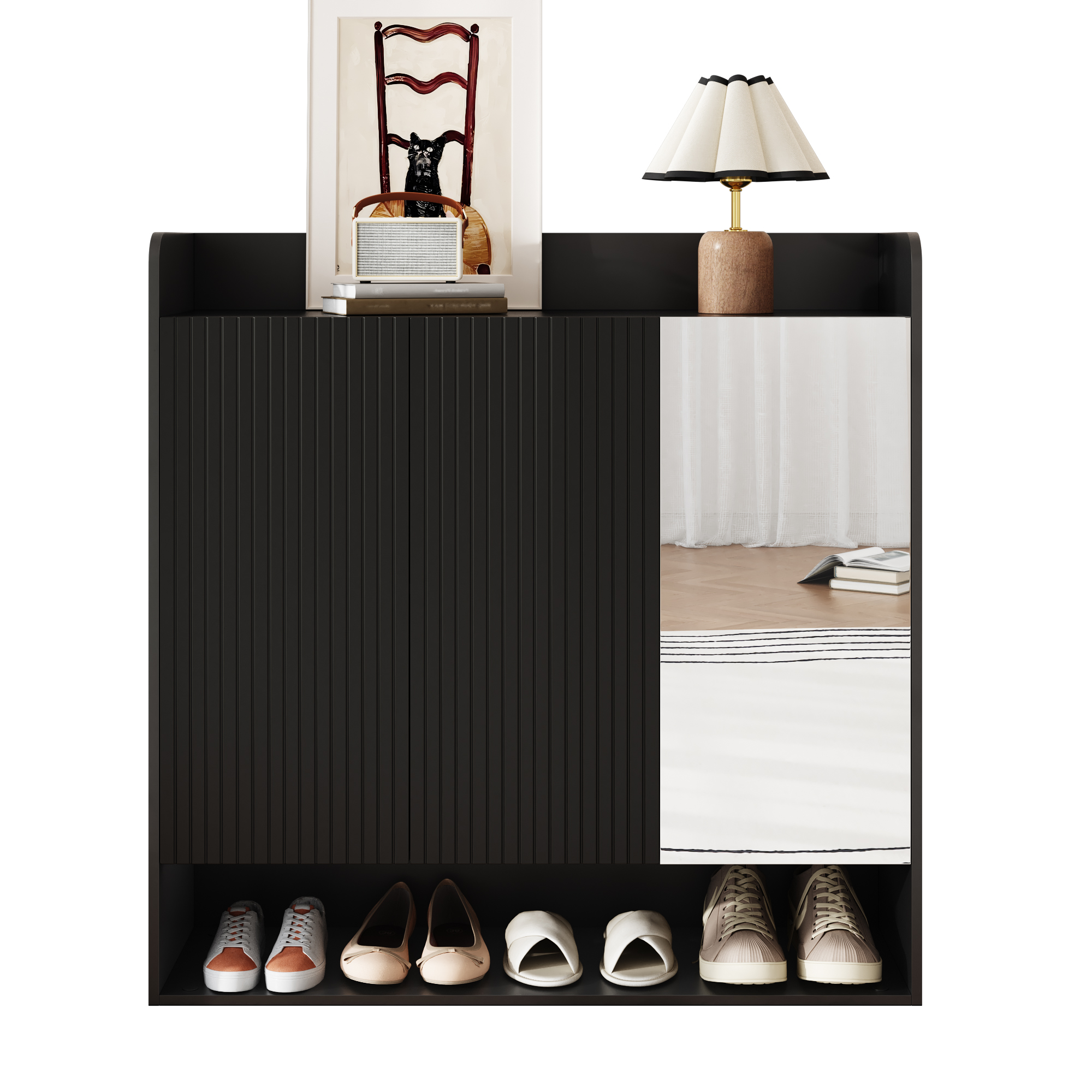 Meuble à chaussures, 110 x 35,5 x 110 cm, panneaux de particules et MDF, noir - vue 2