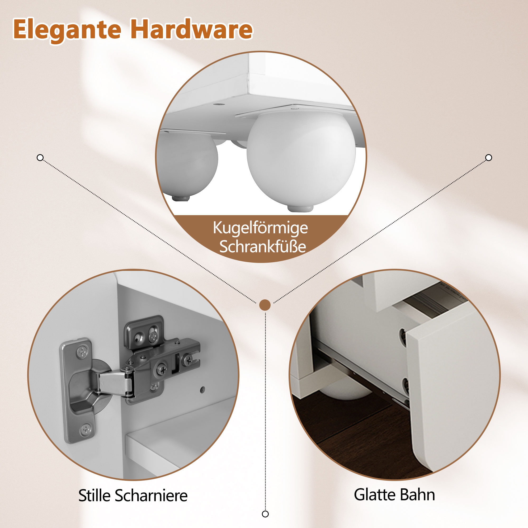 Details kugelförmige Füße und Beschläge