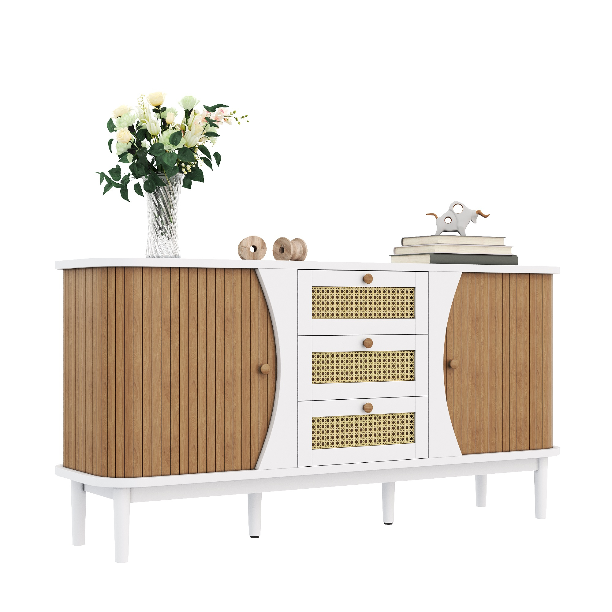 Sideboard, Rattankommode, Kommode mit Schiebetüren