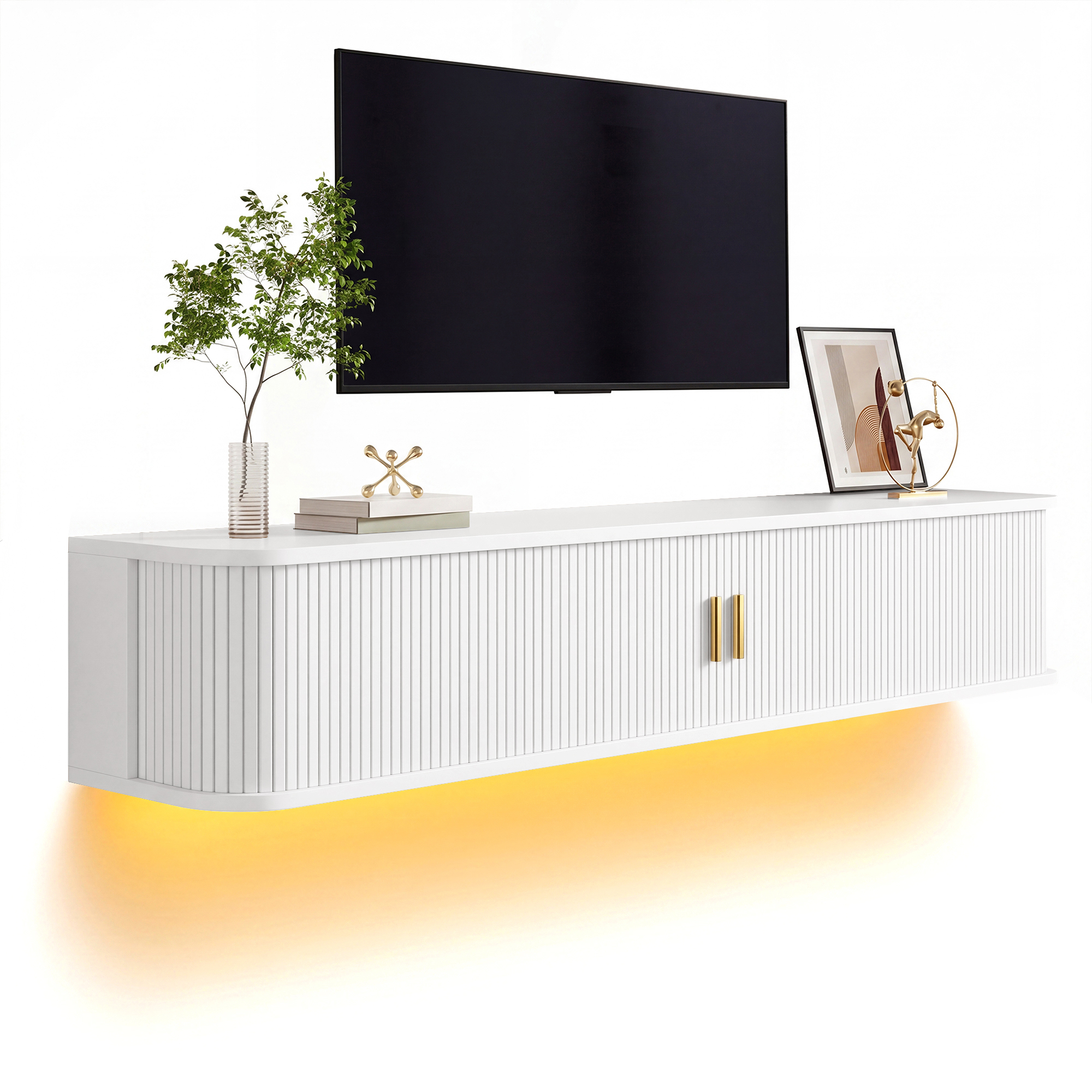 Meuble TV mural blanc avec éclairage inférieur