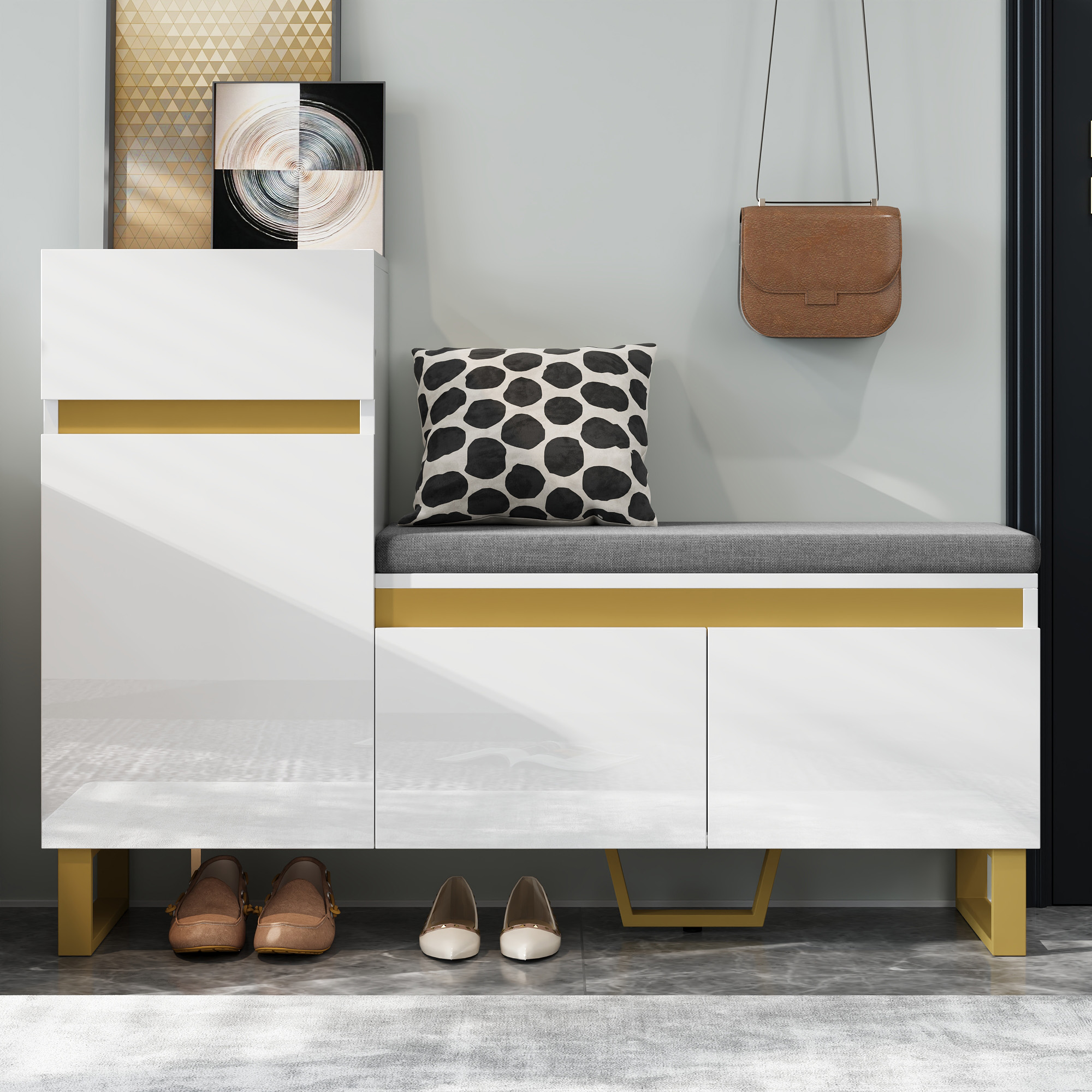 Meuble à chaussures, avec tiroirs, 120 x 35 x 85 cm, MDF, blanc - vue 4