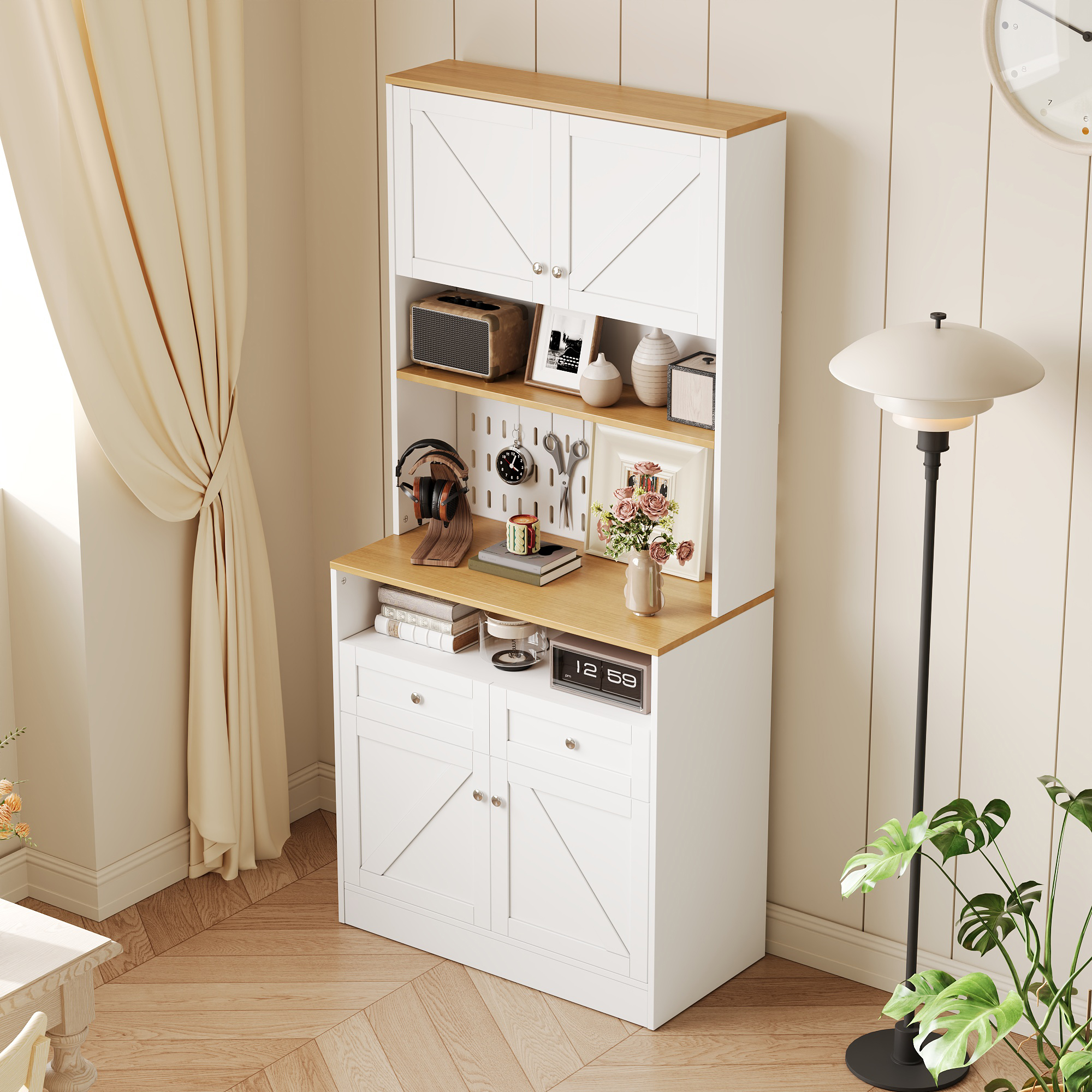 Buffet, rangement intégré, avec tiroirs, 80 x 40 x 175 cm, panneaux de particules et MDF, argenté - vue 4