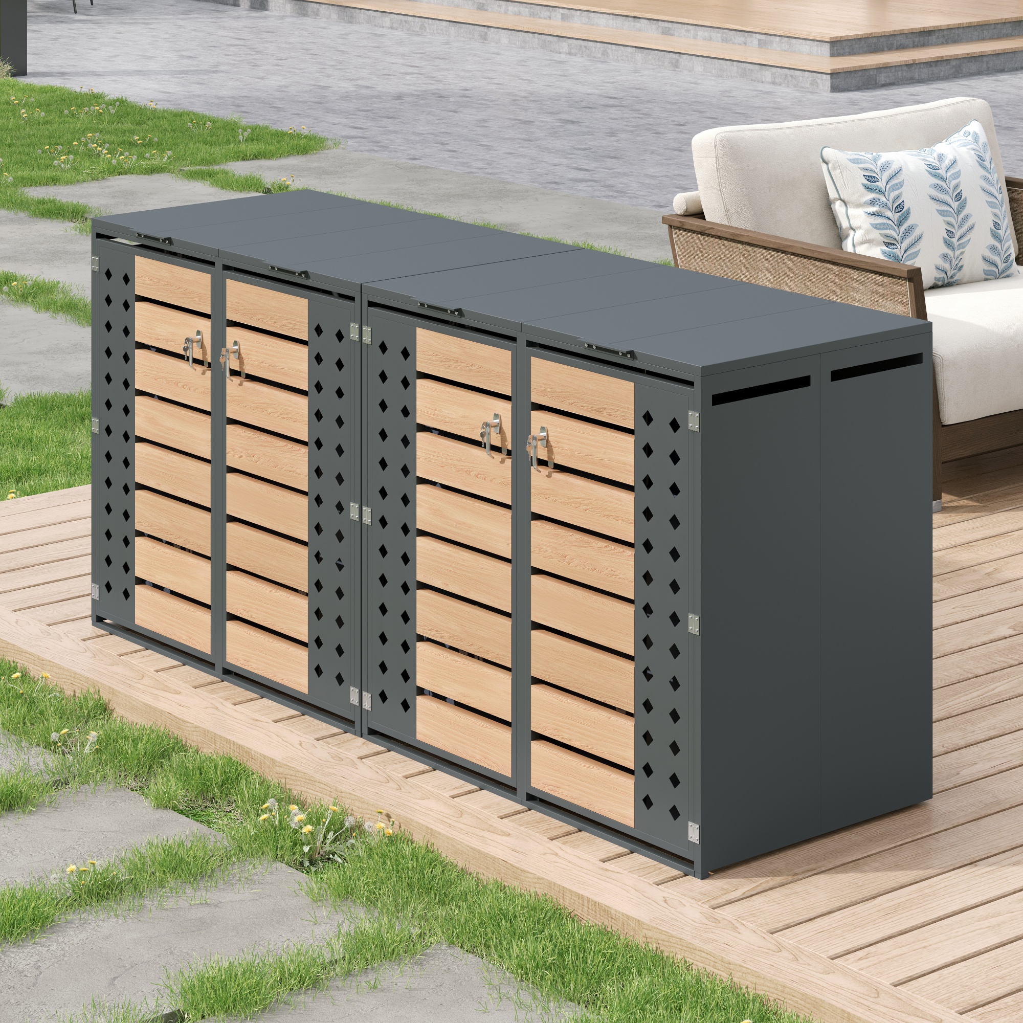 Armoire à poubelles extérieure couvercle hydraulique vue générale