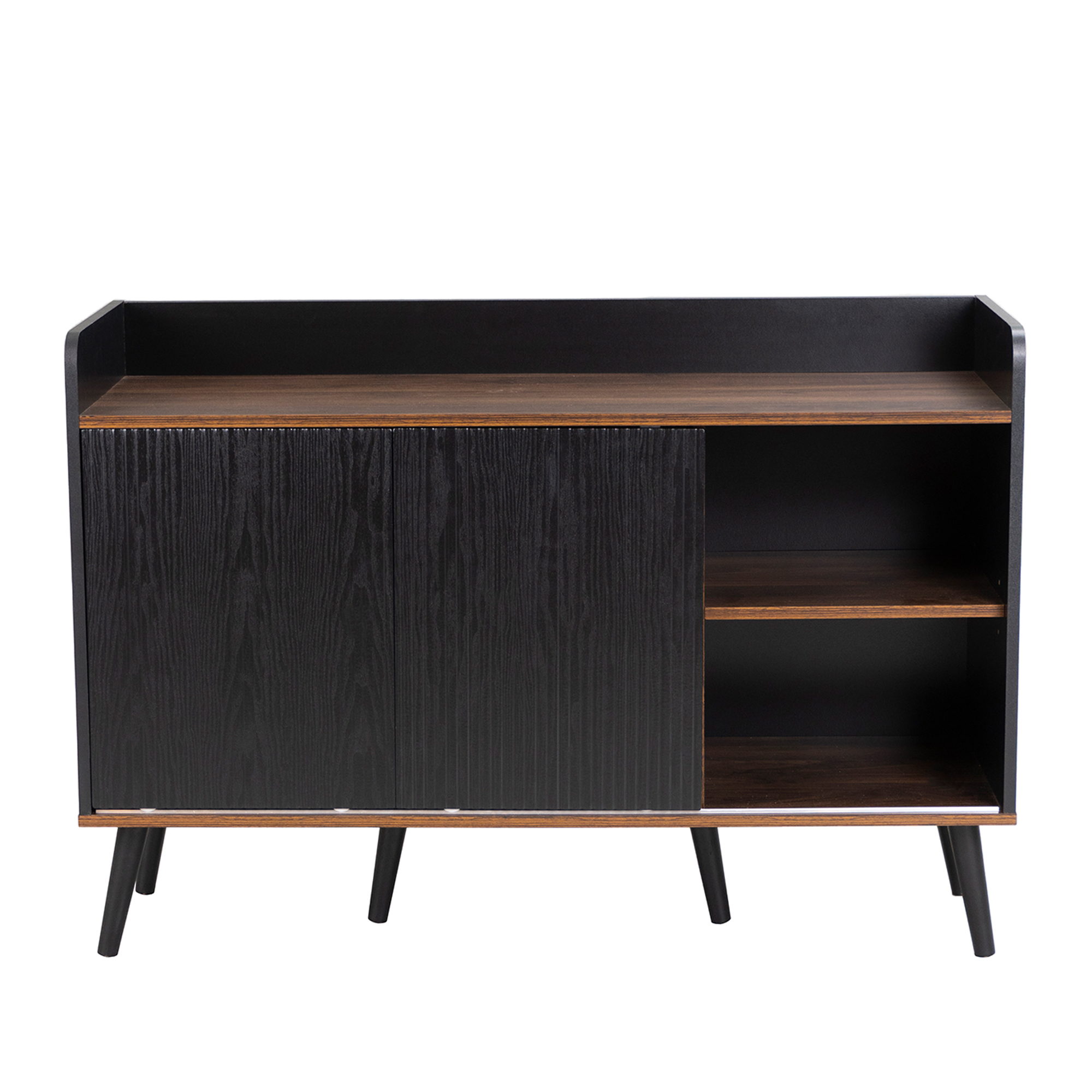 Buffet, rangement intégré, avec tiroirs, panneaux de particules et bois, noir - vue 1