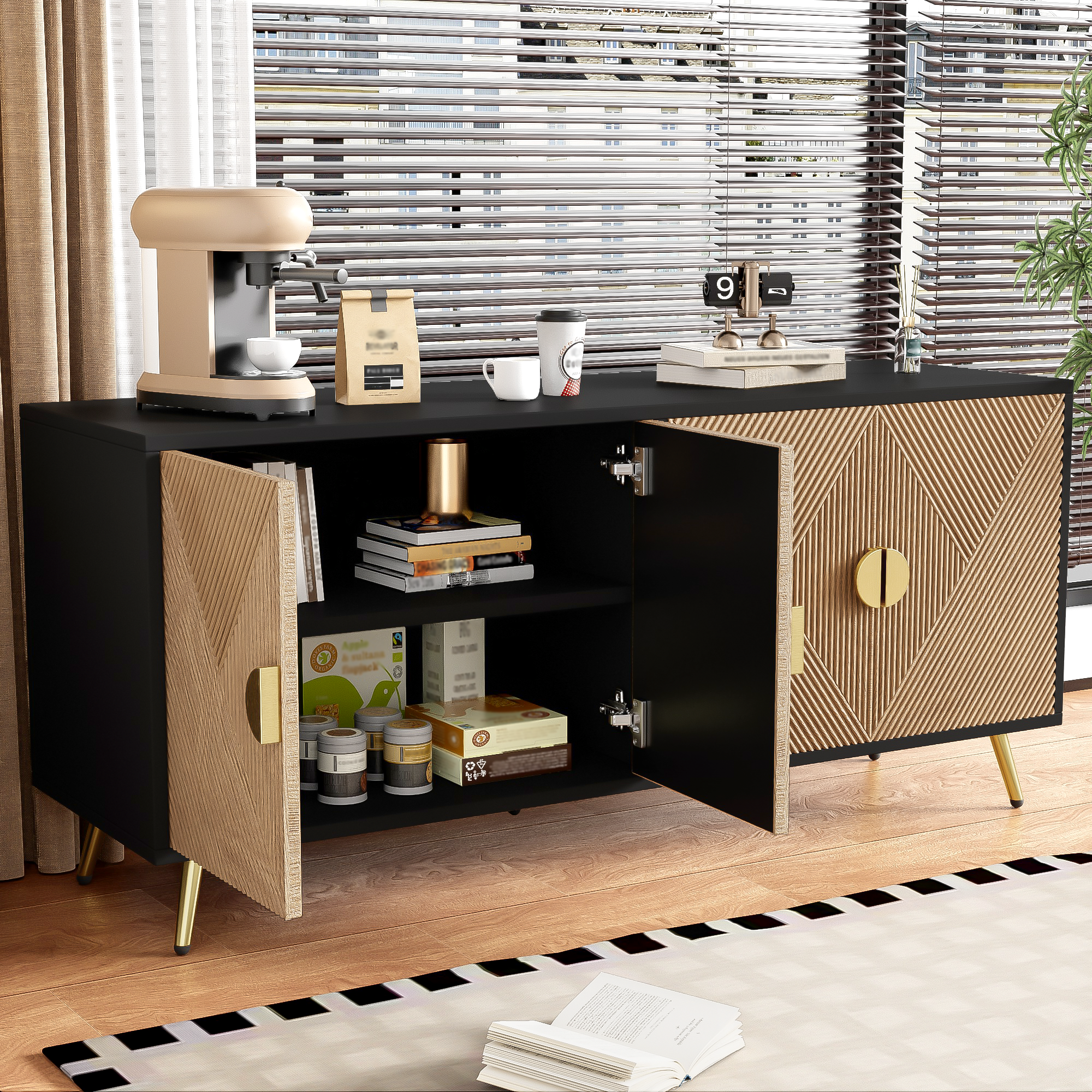 Buffet, 160 x 40 x 75 cm, panneaux de particules et MDF, noir - vue 7