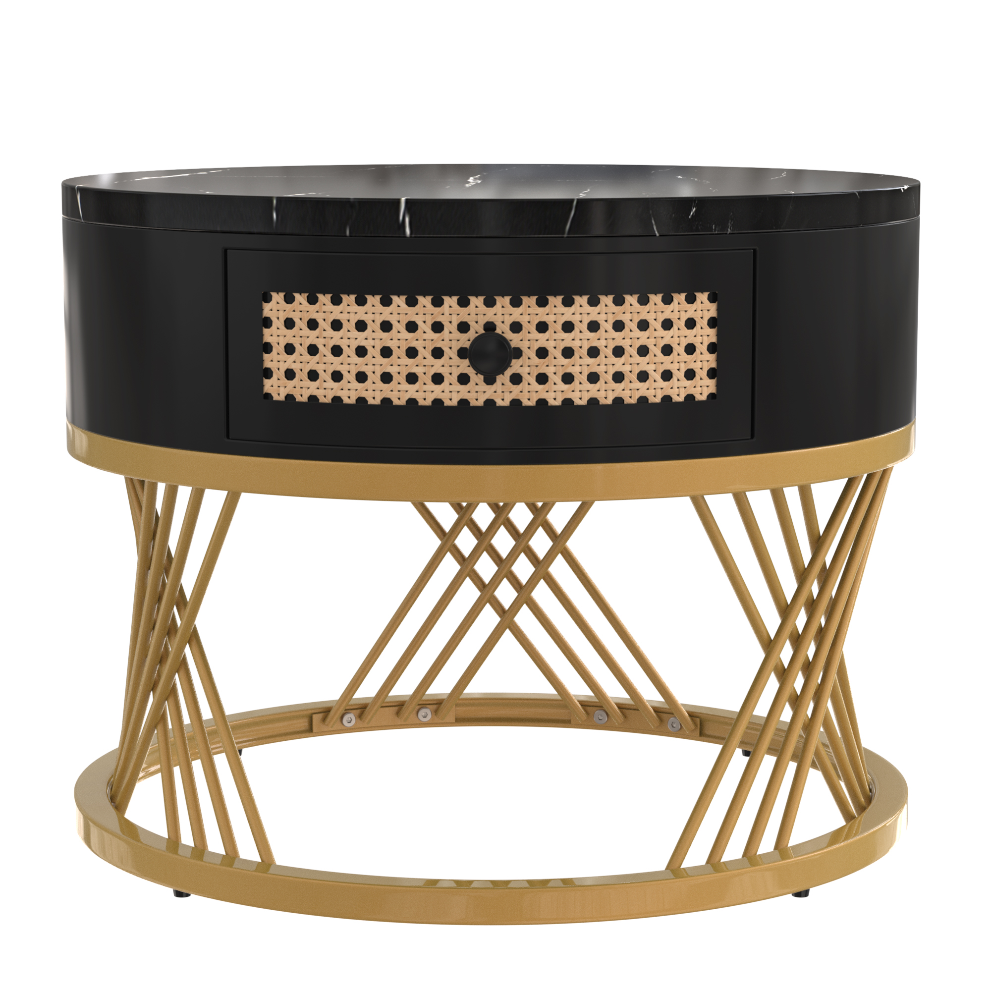 Table basse, avec tiroirs, détails en rotin, 50 x 50 x 38,5cm, bois massif et rotin, noir - vue 3