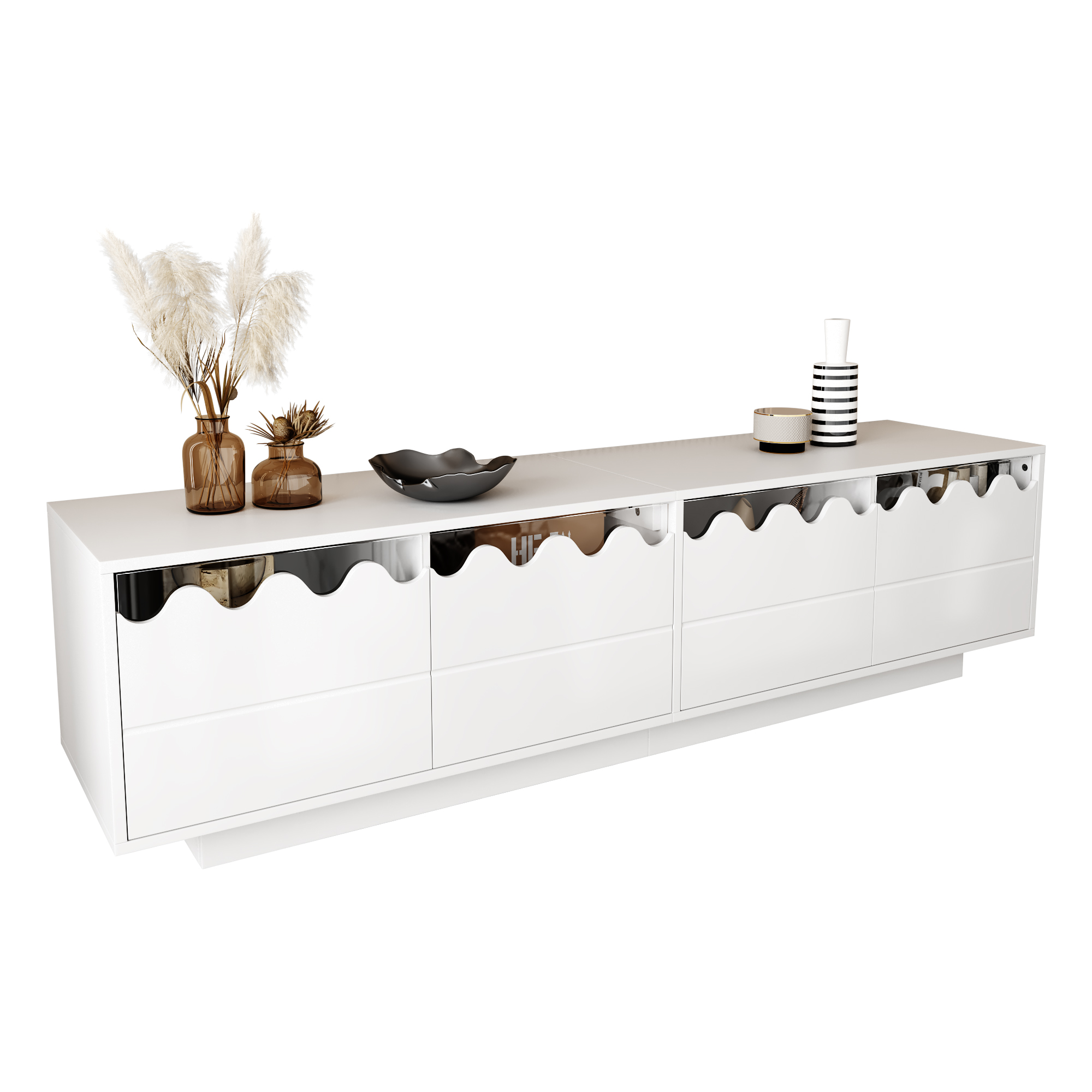 Moderner TV-Schrank mit 4 Türen und Wellen-Design 