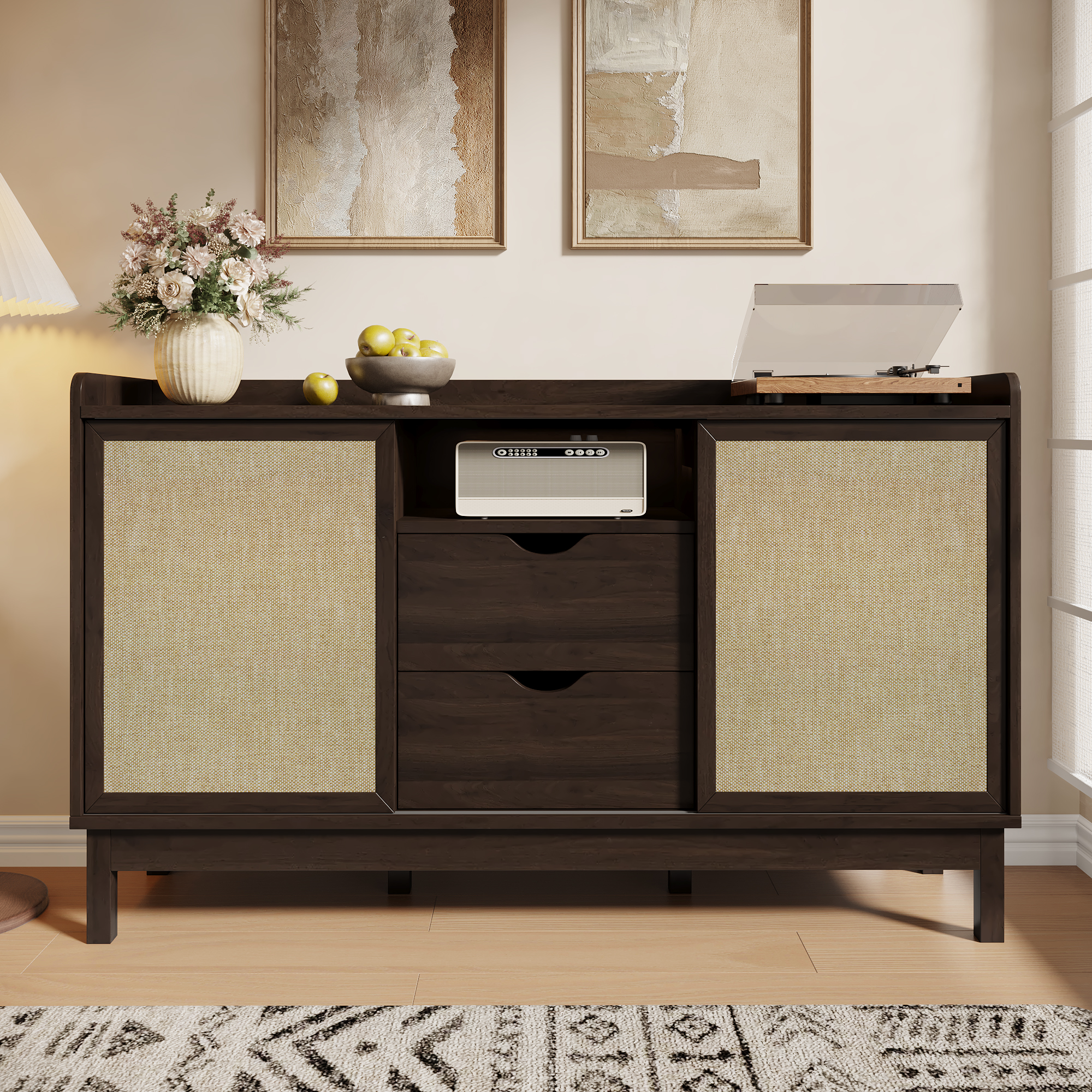 Buffet avec portes coulissantes et tiroirs