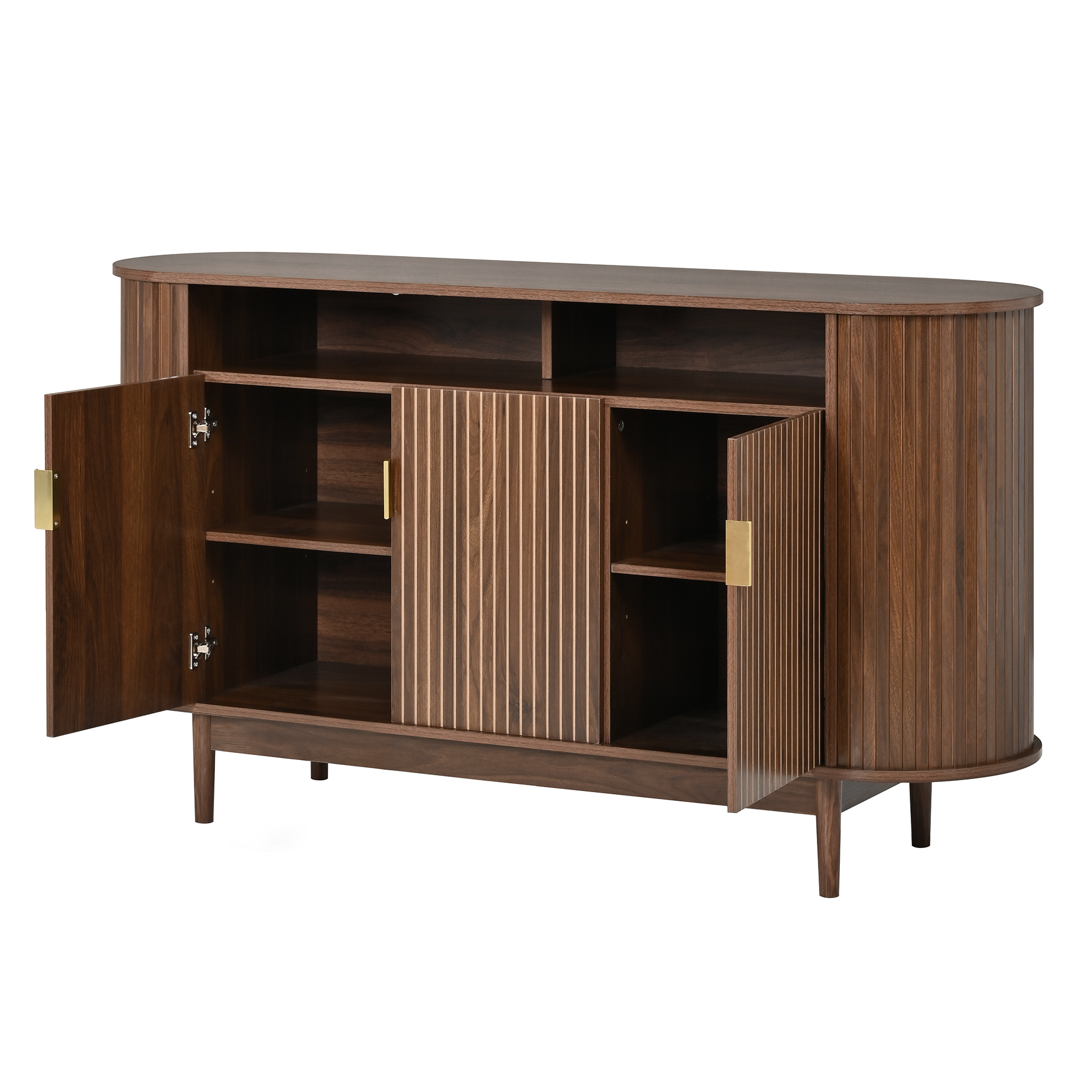 Buffet 140 x 40 x 78 cm, 3 portes, MDF et panneaux de particules, Effet noyer - vue complémentaire