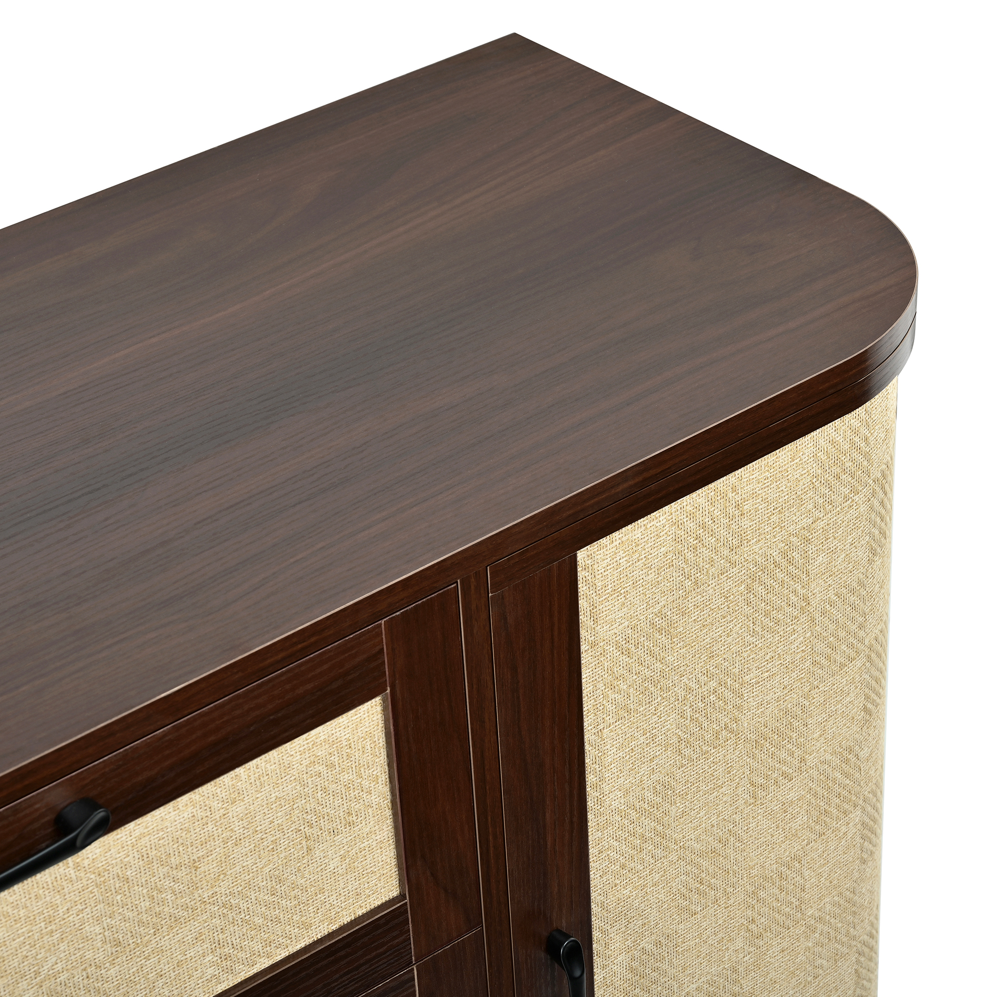 Buffet bas 120 cm, meuble de rangement avec 2 portes, 3 tiroirs, étagères réglables, MDF et métal, Effet noyer