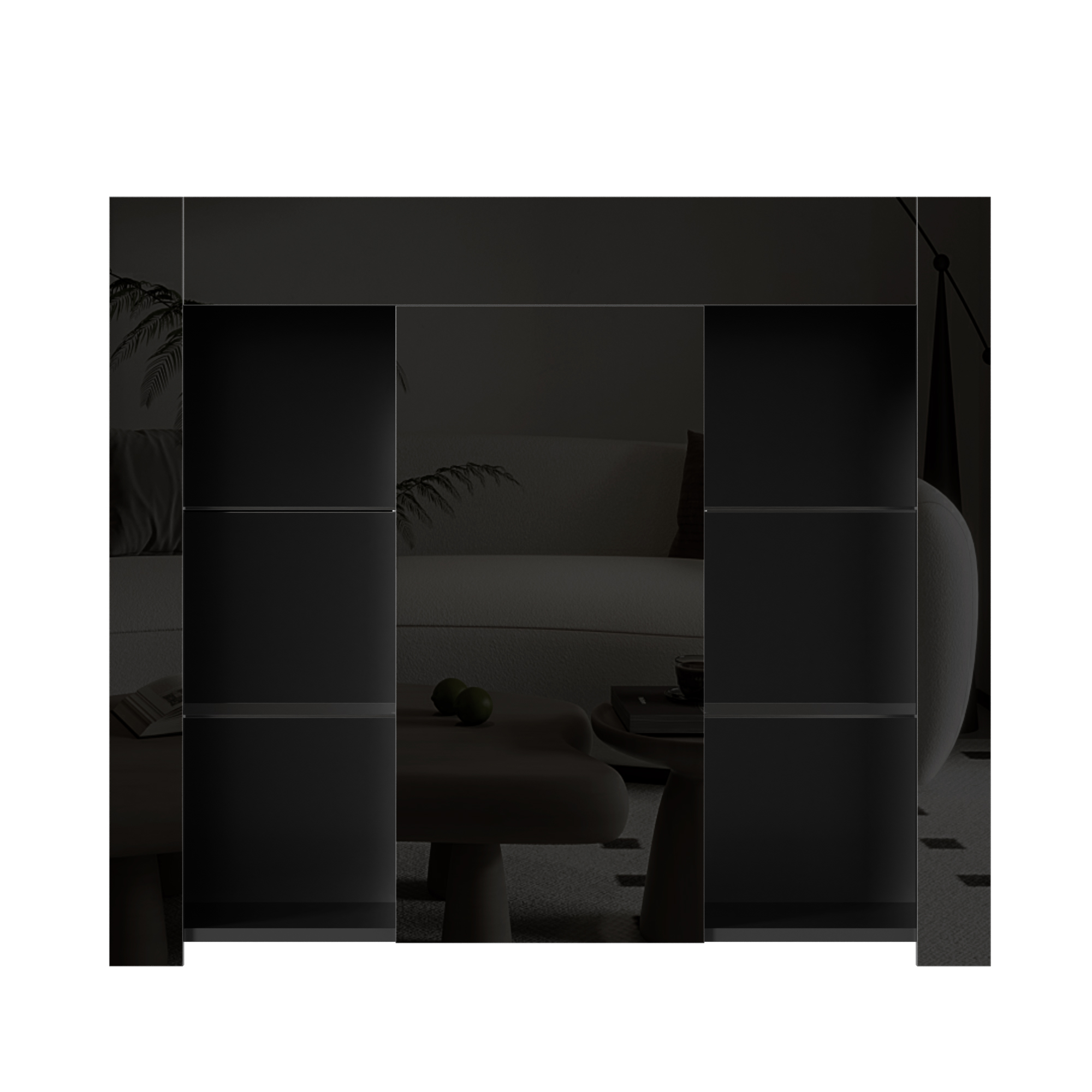 Buffet, éléments en verre, 95 x 35 x 83 cm, panneaux de particules et verre, noir - vue 2
