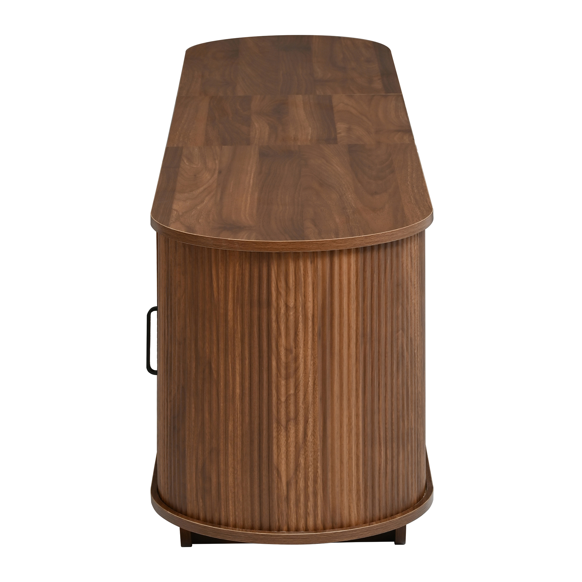 Meuble TV 180 cm, meuble bas de salon avec 4 portes, 1 tiroir, passe-câbles, façade ondulée 3D, panneaux de particules et MDF, Effet noyer