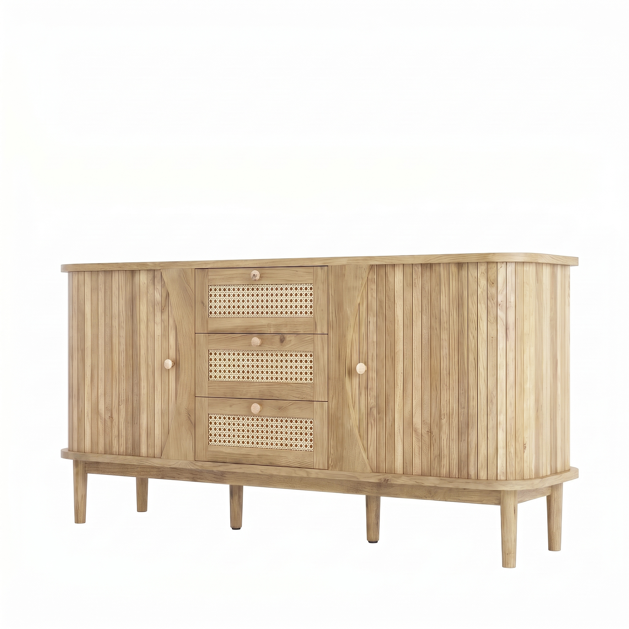 Buffet bas 140,5 cm, meuble de rangement avec étagères réglables, panneaux de particules, Effet bois naturel