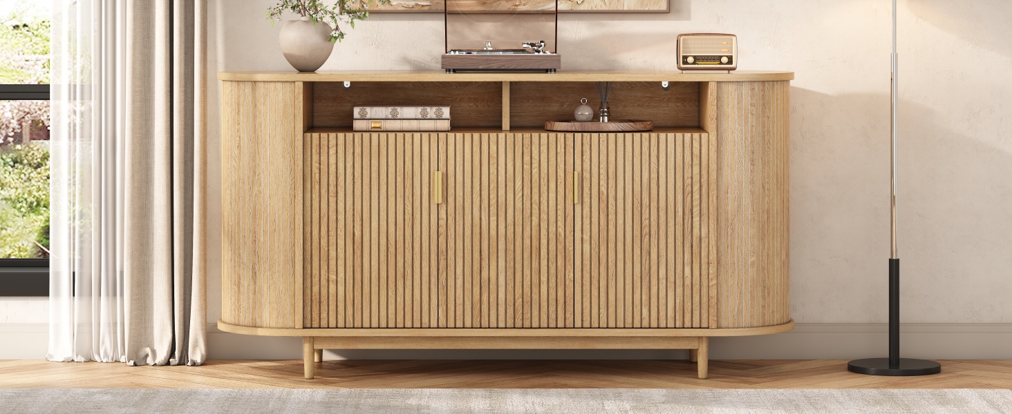 Buffet, rangement intégré, 140 x 40 x 78 cm, panneaux de particules et bois, bois naturel - vue 7