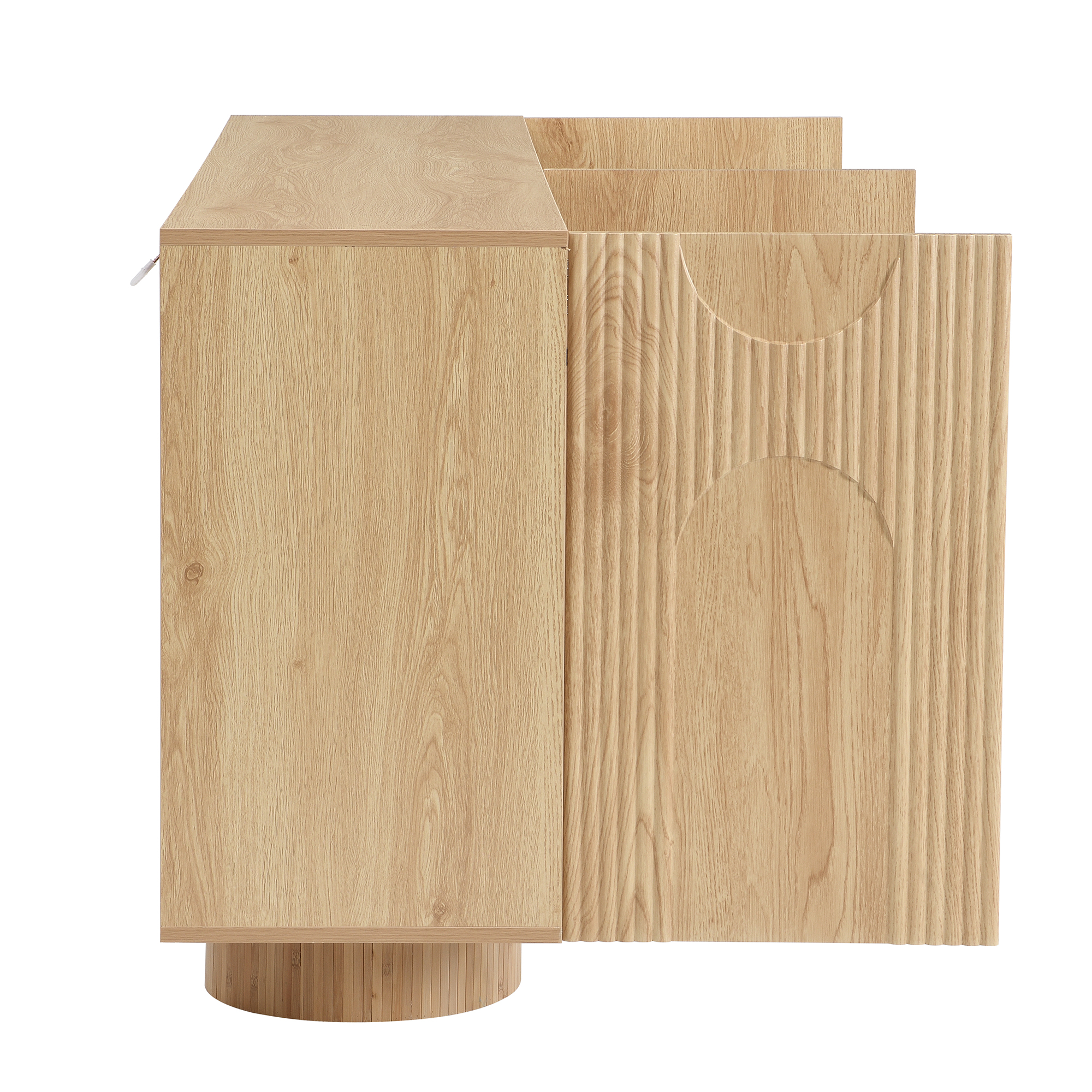 Meuble à chaussures 160 cm, meuble de rangement d’entrée avec 4 portes, étagères réglables, façade en relief géométrique, Effet bois naturel