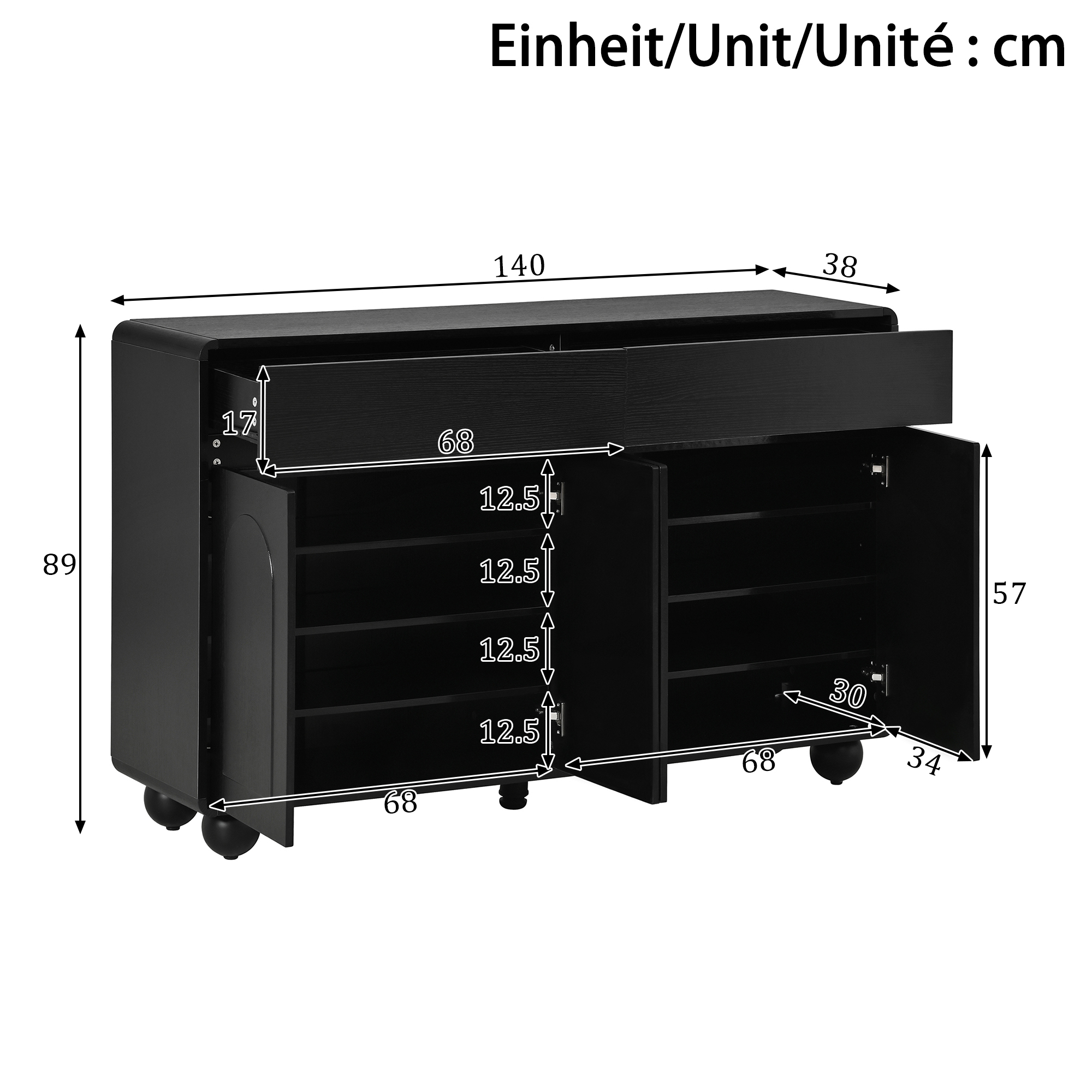 Dimensions buffet 140x38x89 cm