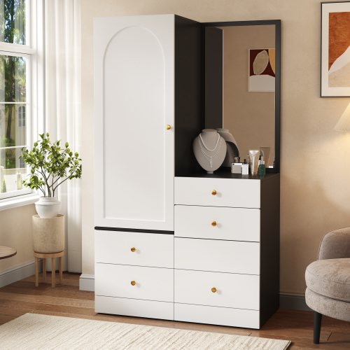 Grand miroir en pied intégré à la coiffeuse armoire