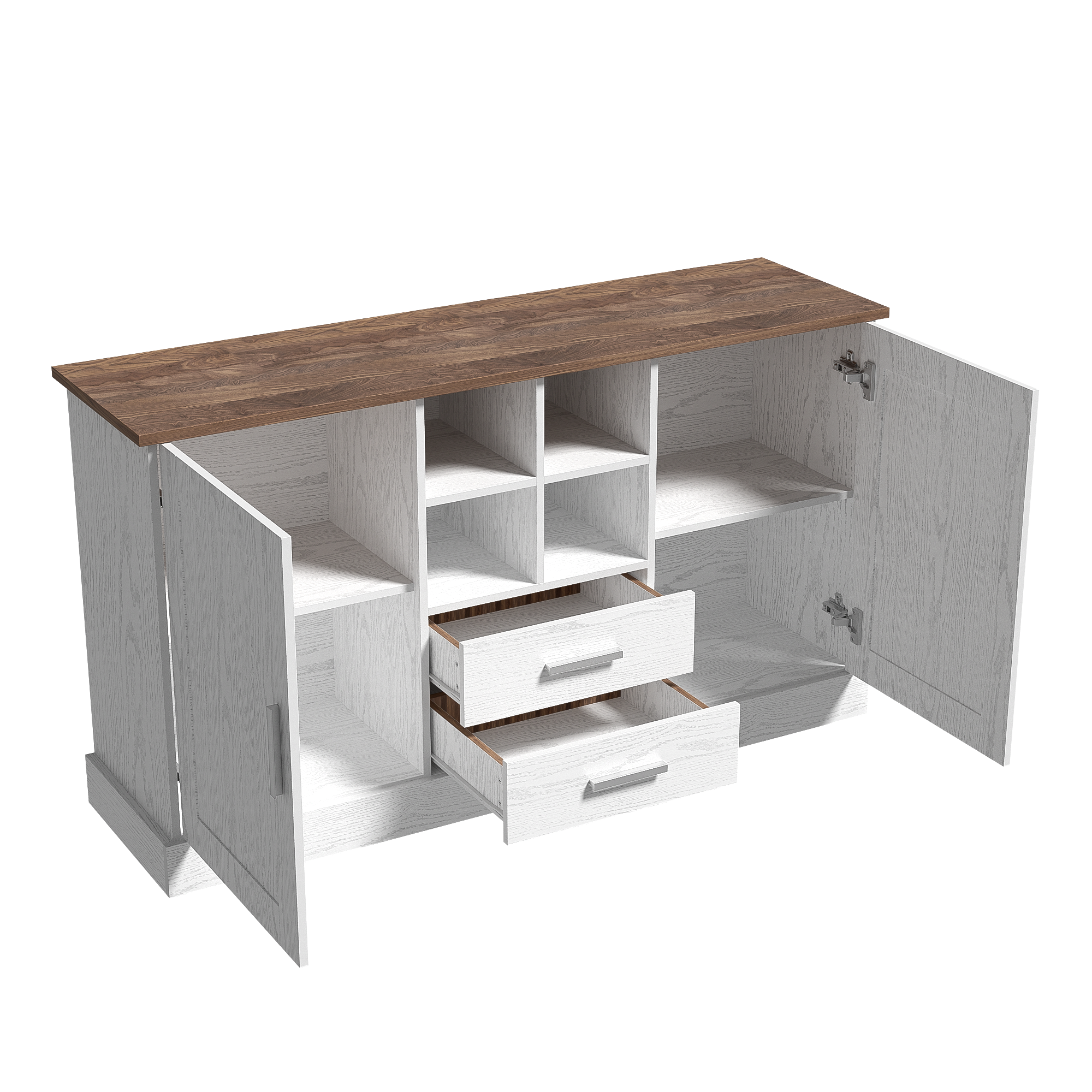 Buffet, avec tiroirs, 140 x 40 x 79,5 cm, panneaux de particules et bois, blanc - vue 3