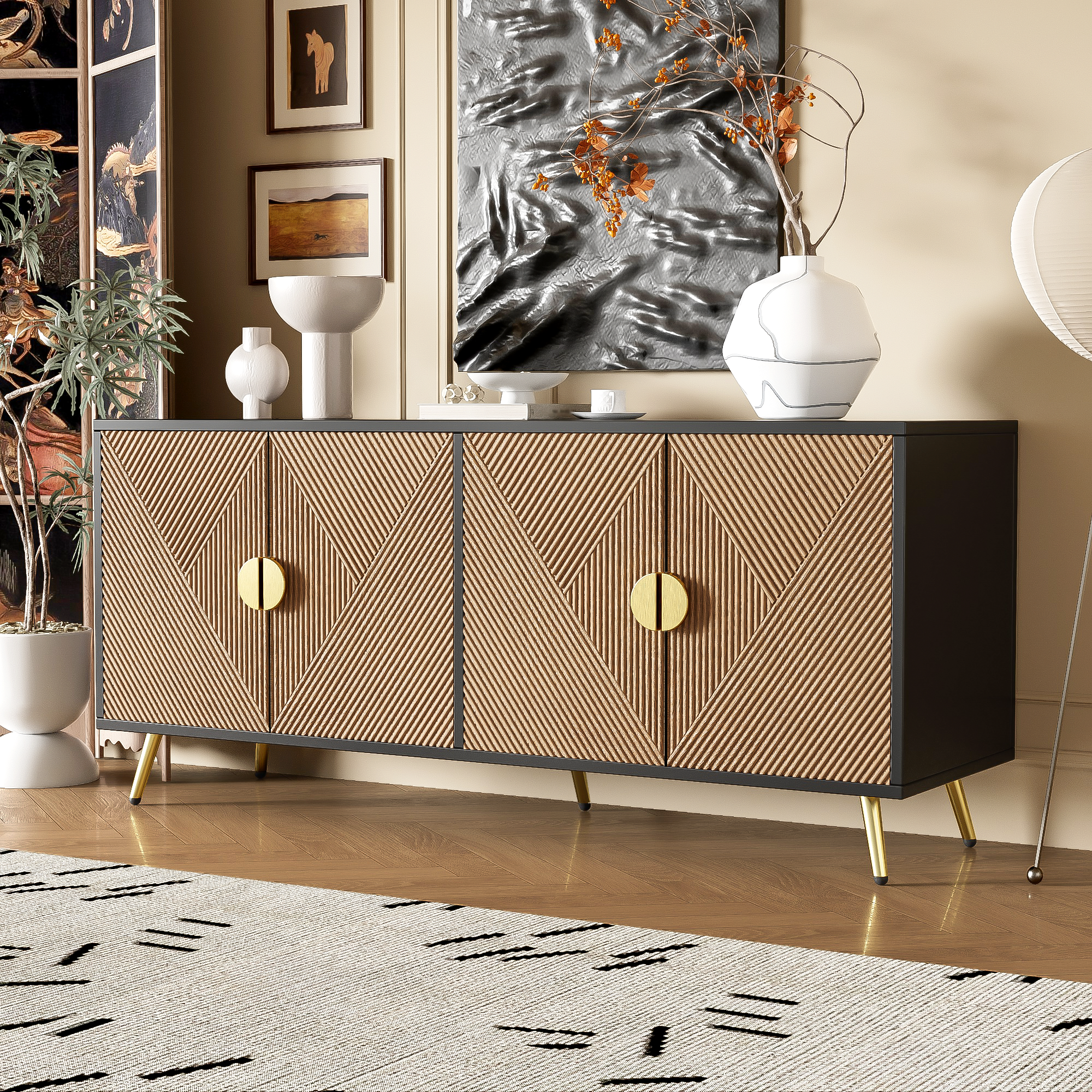 Buffet, 160 x 40 x 75 cm, panneaux de particules et MDF, noir - vue 3