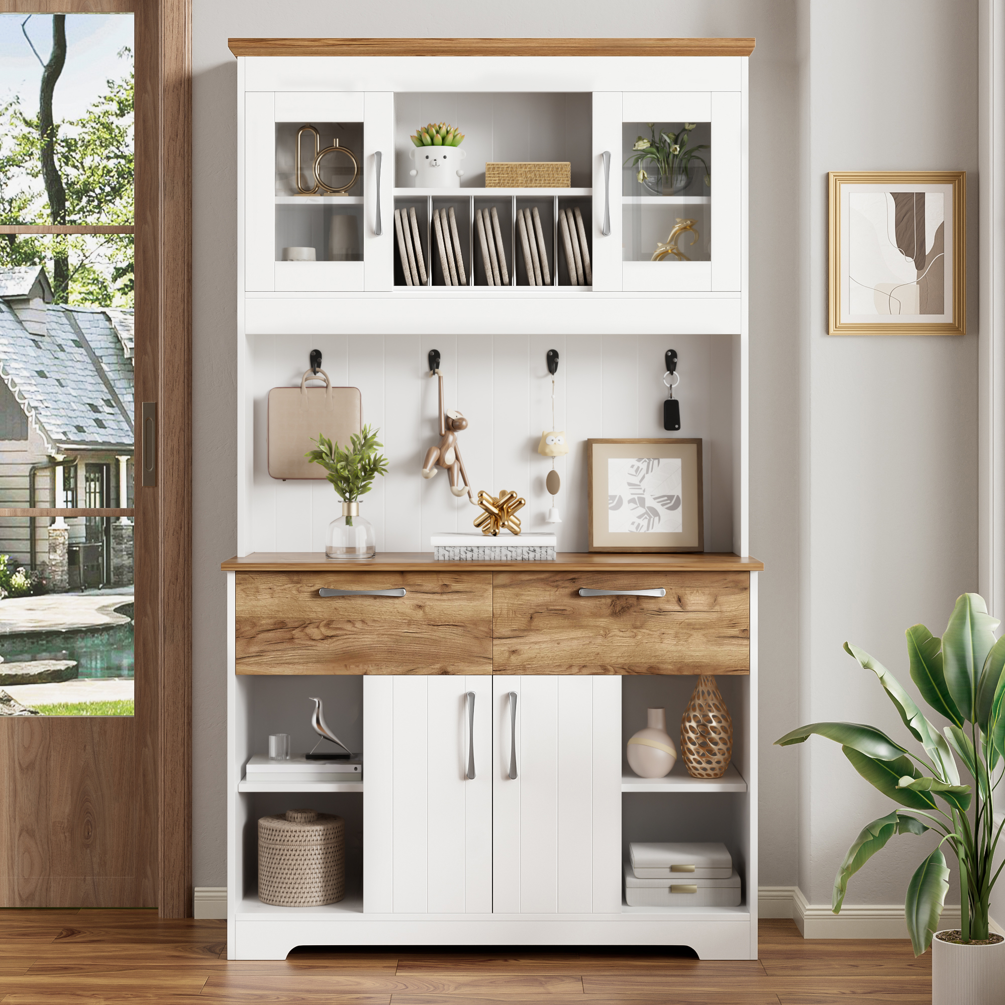 Buffet, rangement intégré, avec tiroirs, 106 x 39 x 176,5 cm, panneaux de particules, bois naturel - vue 4