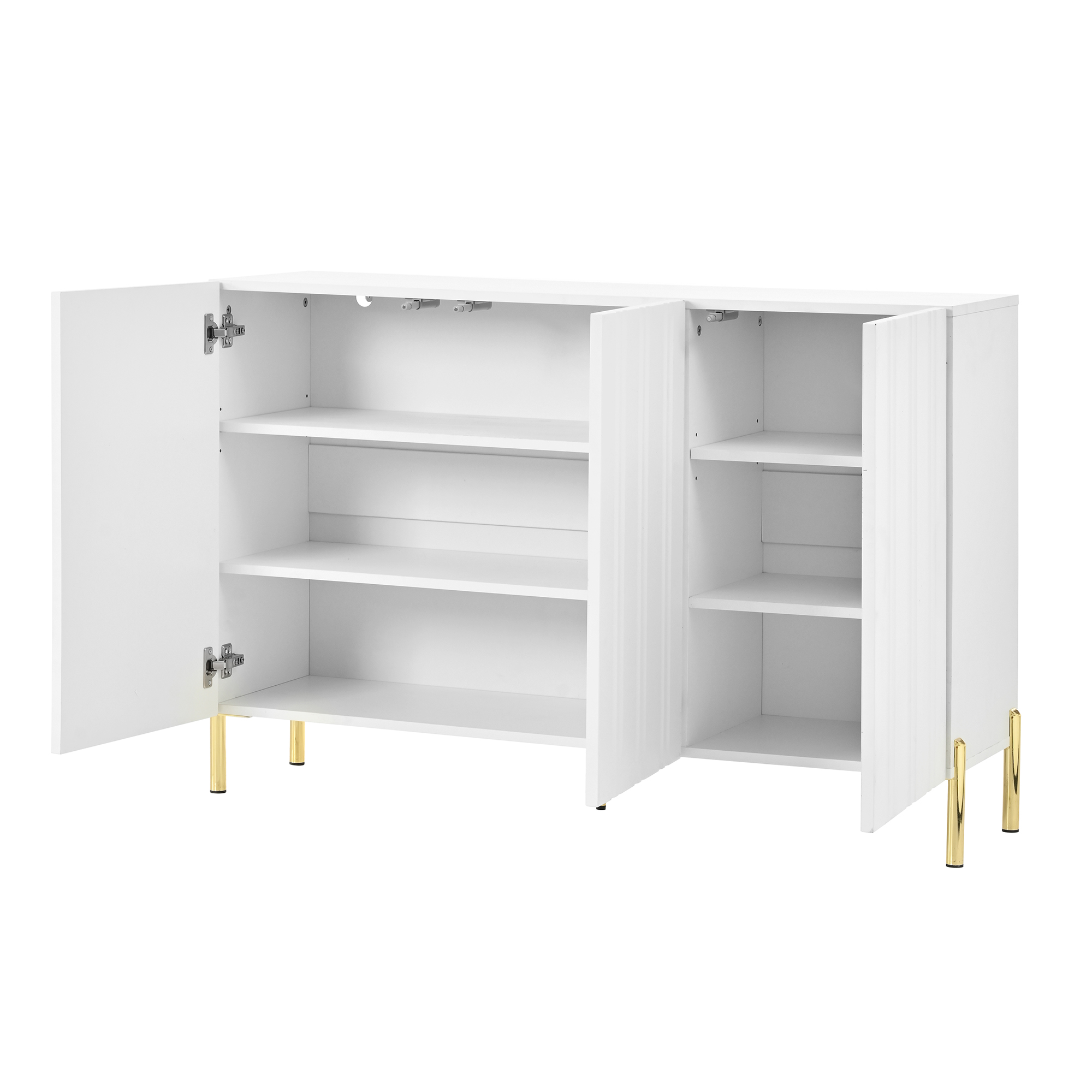 Meuble à chaussures 120 cm, meuble de rangement d’entrée avec 3 portes, étagères réglables, façades rainurées, panneaux de particules et MDF, Blanc