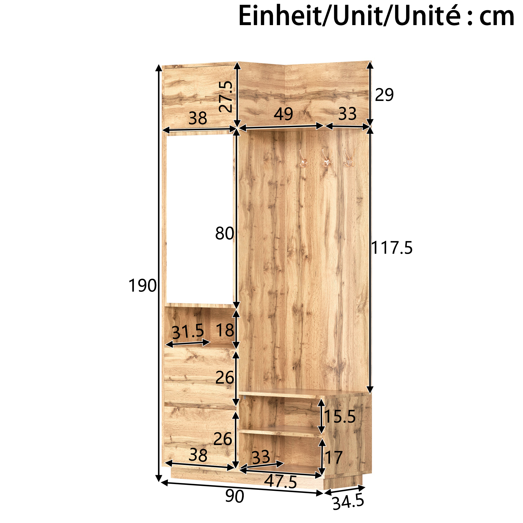 Dimensions du meuble d'entrée
