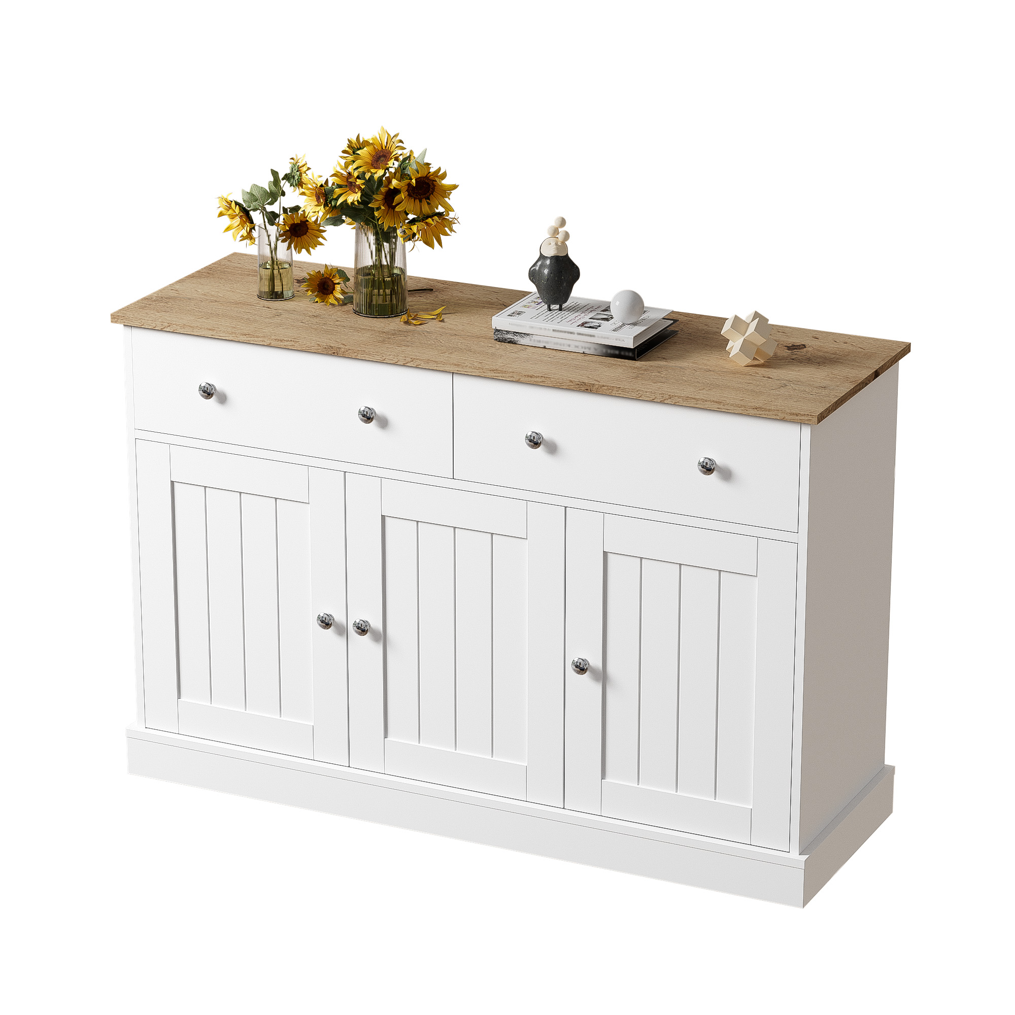 Buffet, rangement intégré, 120 x 36 x 80,5 cm, panneaux de particules, blanc - vue 1