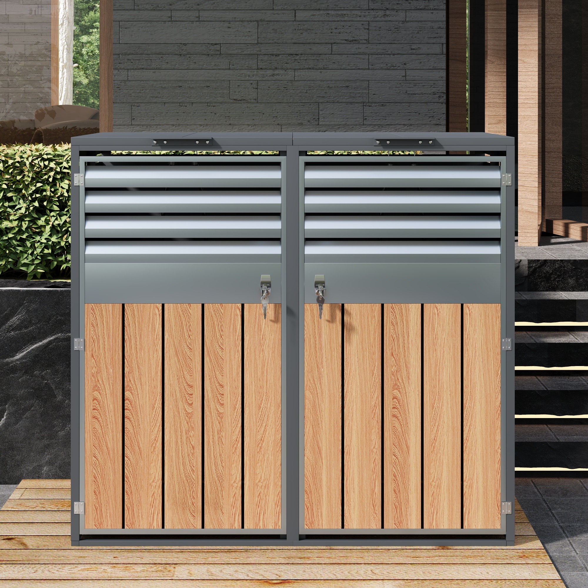 Fentes d’aération sur porte, finition imitation bois verticale