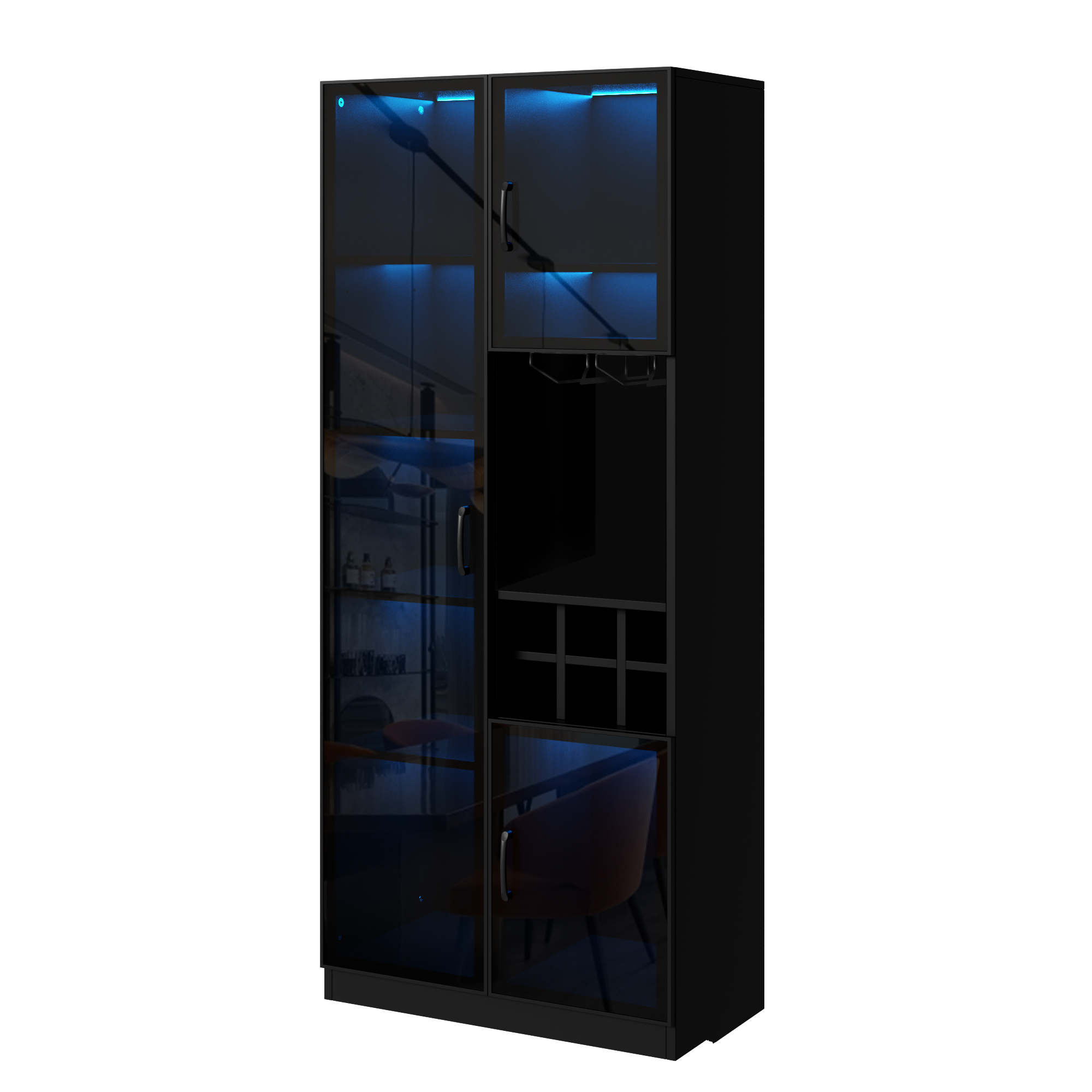 Vitrine 60 x 36 x 160 cm, LED, portes vitrées, MDF et panneaux de particules, Noir - vue complémentaire