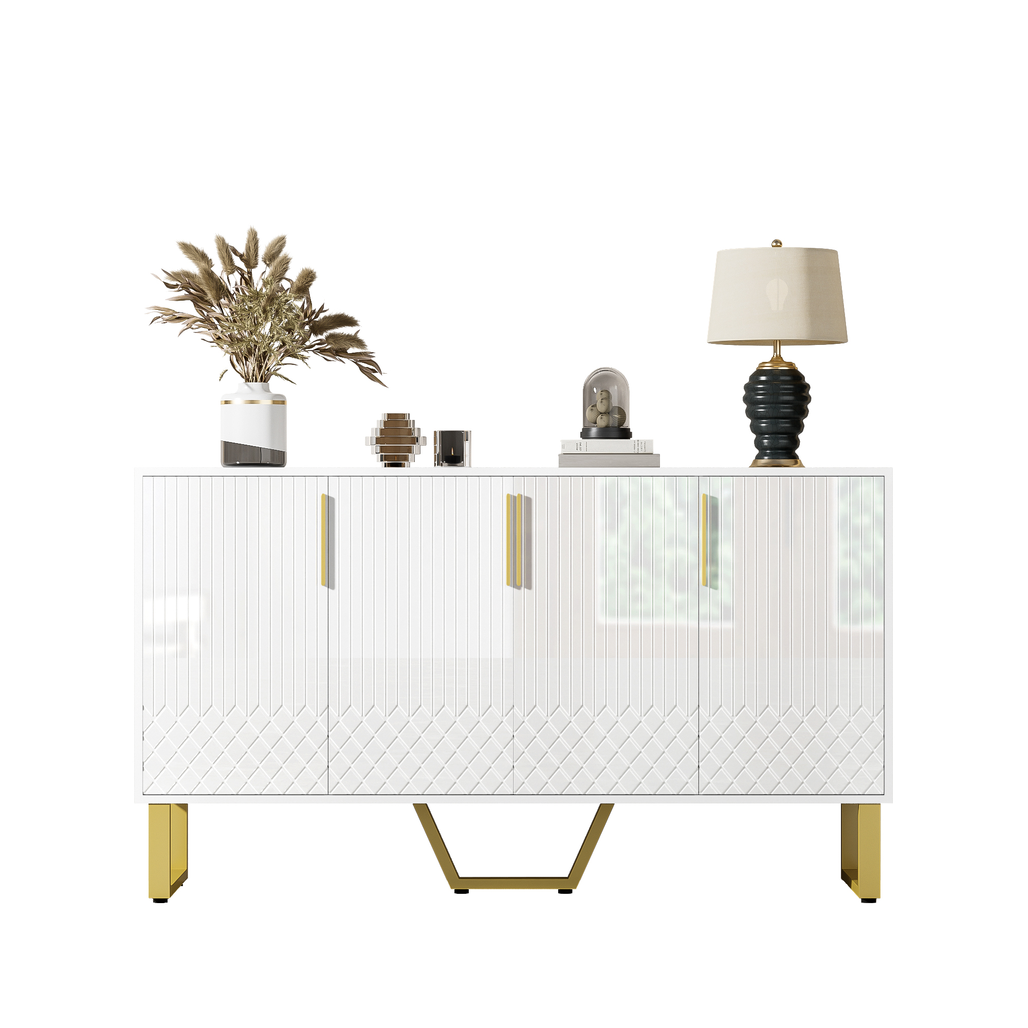 Buffet, 140 x 40 x 80 cm, métal et MDF, blanc - vue 1