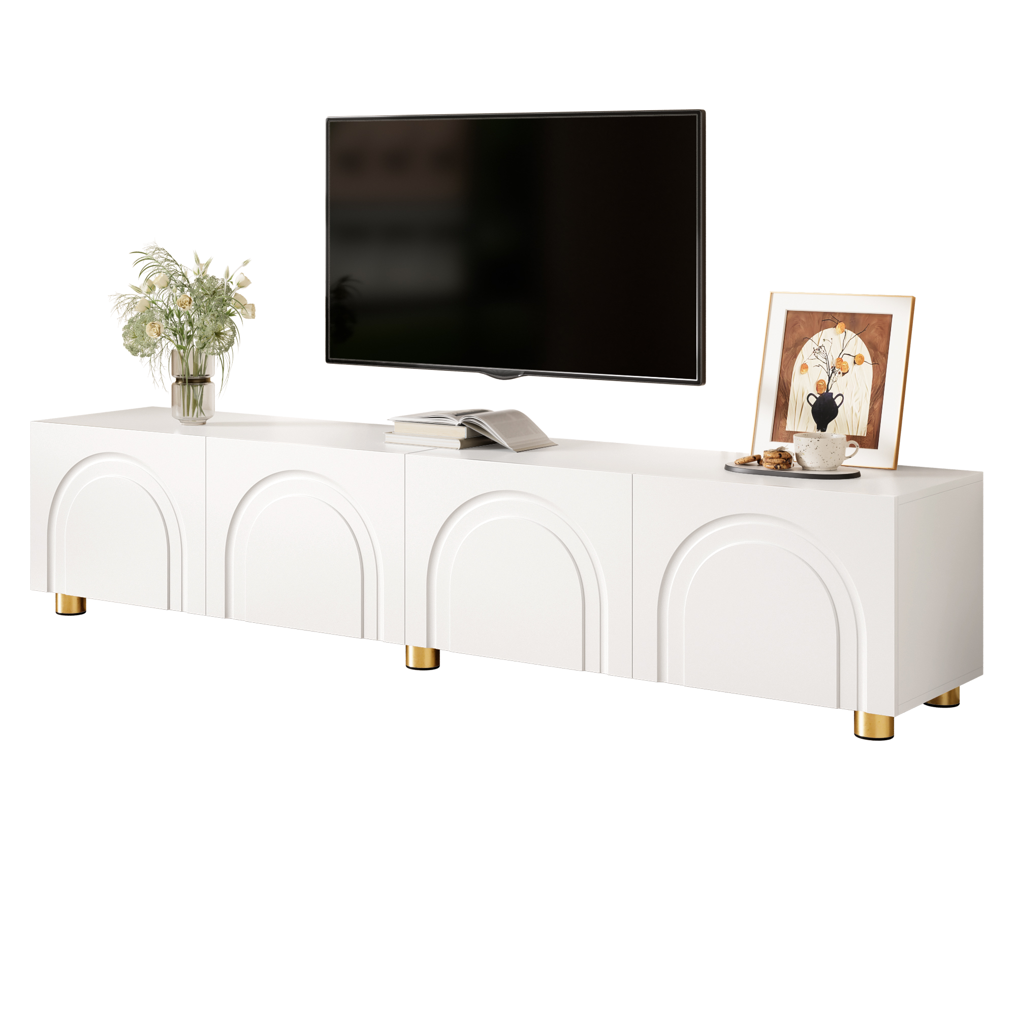 TV-Schrank Lowboard  Bogenrelief 4 Türen  Metallfü